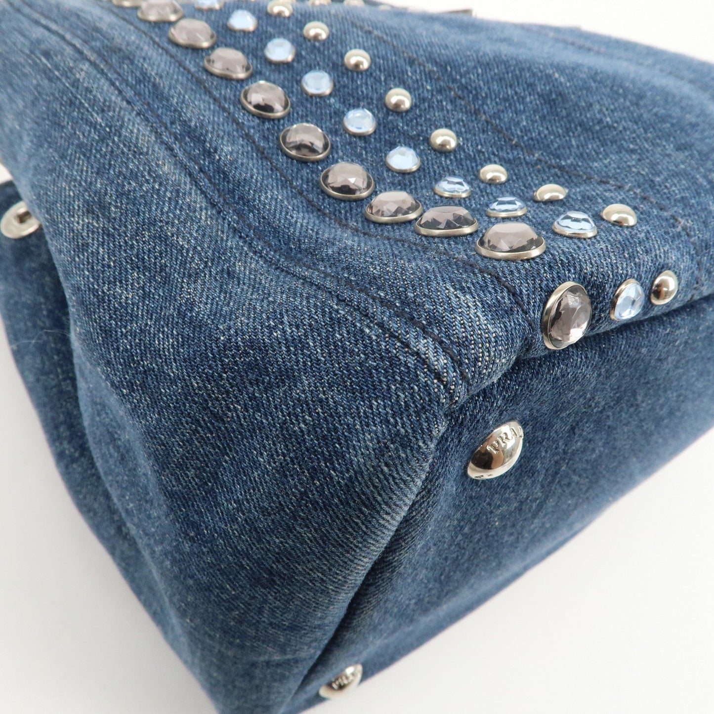 PRADA Logo Canapa Mini Denim Bijou 2Way Tote Bag Denim Blue 1BG439  d