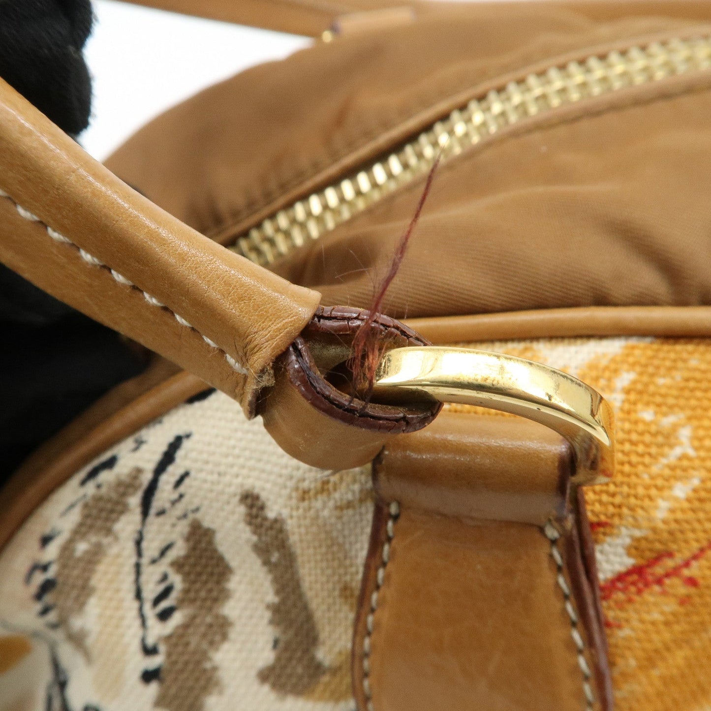 PRADA Logo Canvas Leather Nylon Shoulder Bag Boston Bag Brown  d
