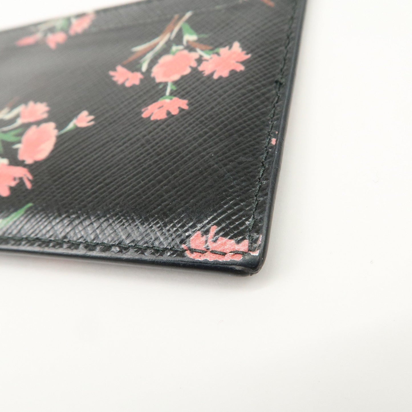 PRADA Saffiano Card Case Floral Pattern Black Pink 1MC208  d