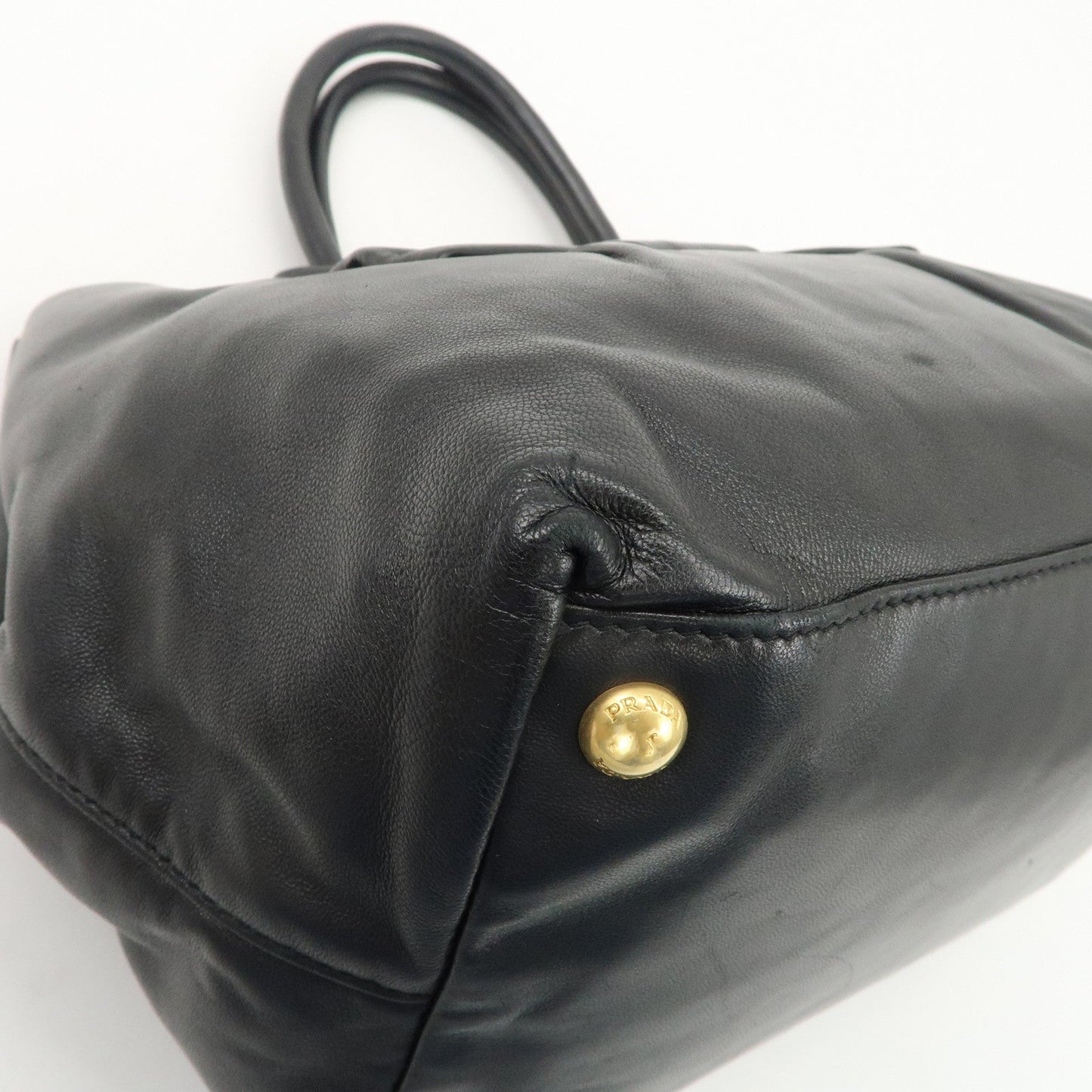PRADA Leather Ribbon Tote Bag Hand Bag NERO Black BN1601  d