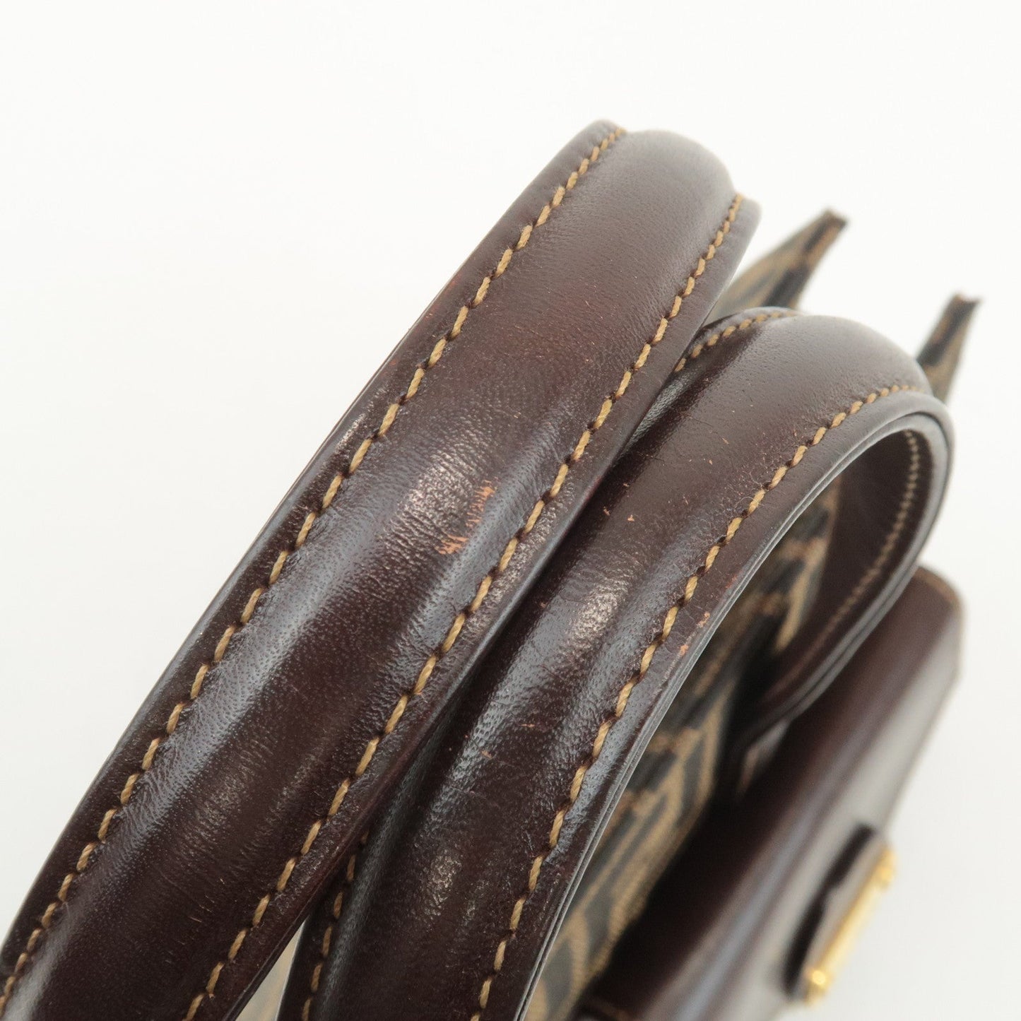 FENDI Zucca Canvas Leather Boston Bag Hand Bag Brown Black  d