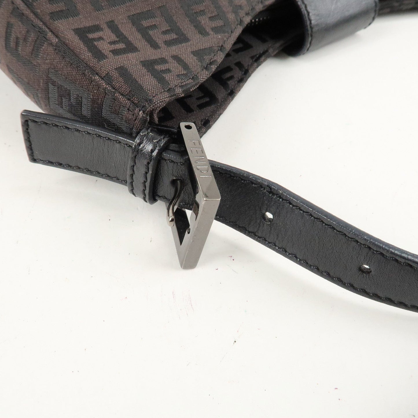 FENDI Zucchino Canvas Leather Shoulder Bag Brown Black 8BR036  d