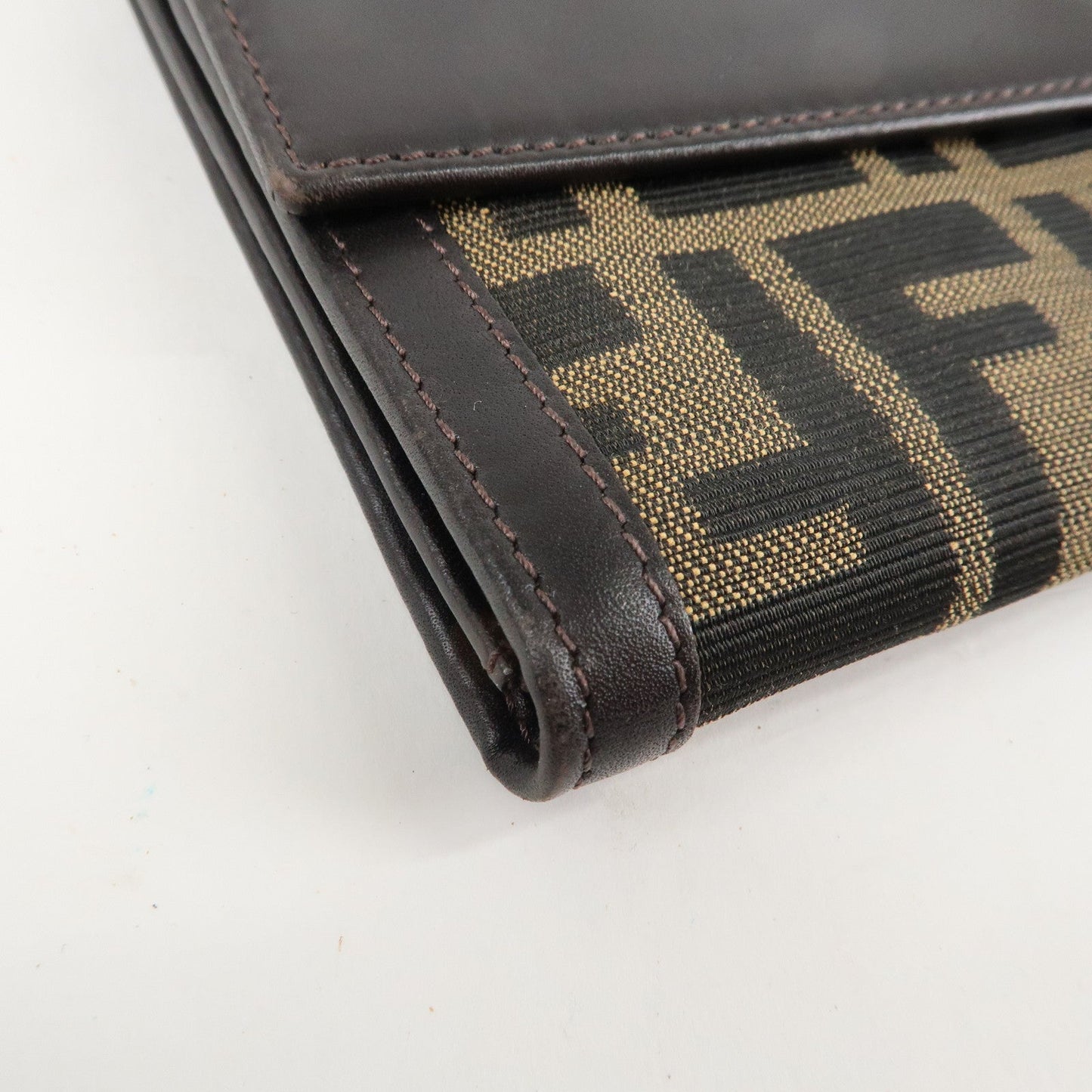 FENDI Zucca Canvas Leather Long Bi-fold Wallet Brown 8M0032  d