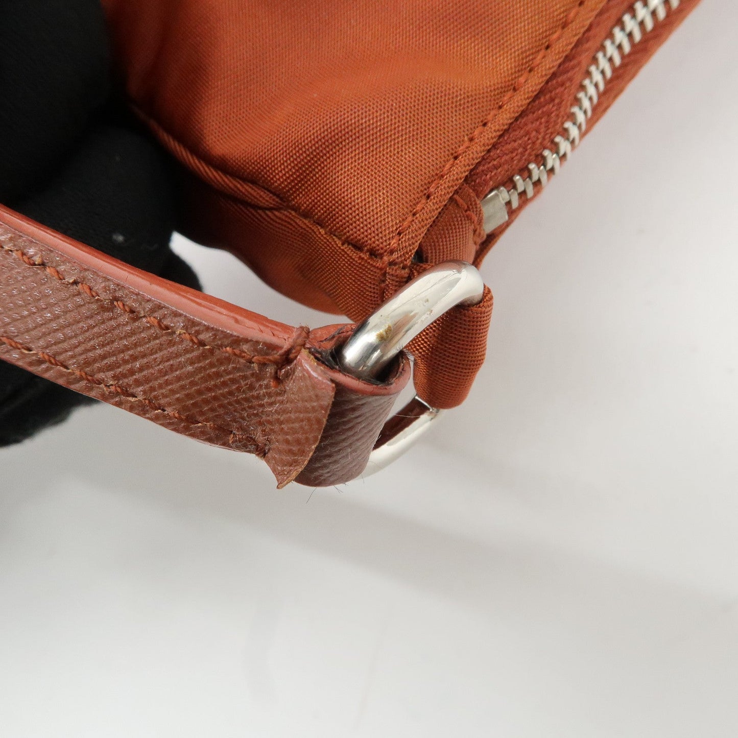 PRADA Logo Nylon Leather Shoulder Bag Hand Bag Pouch Brown  d