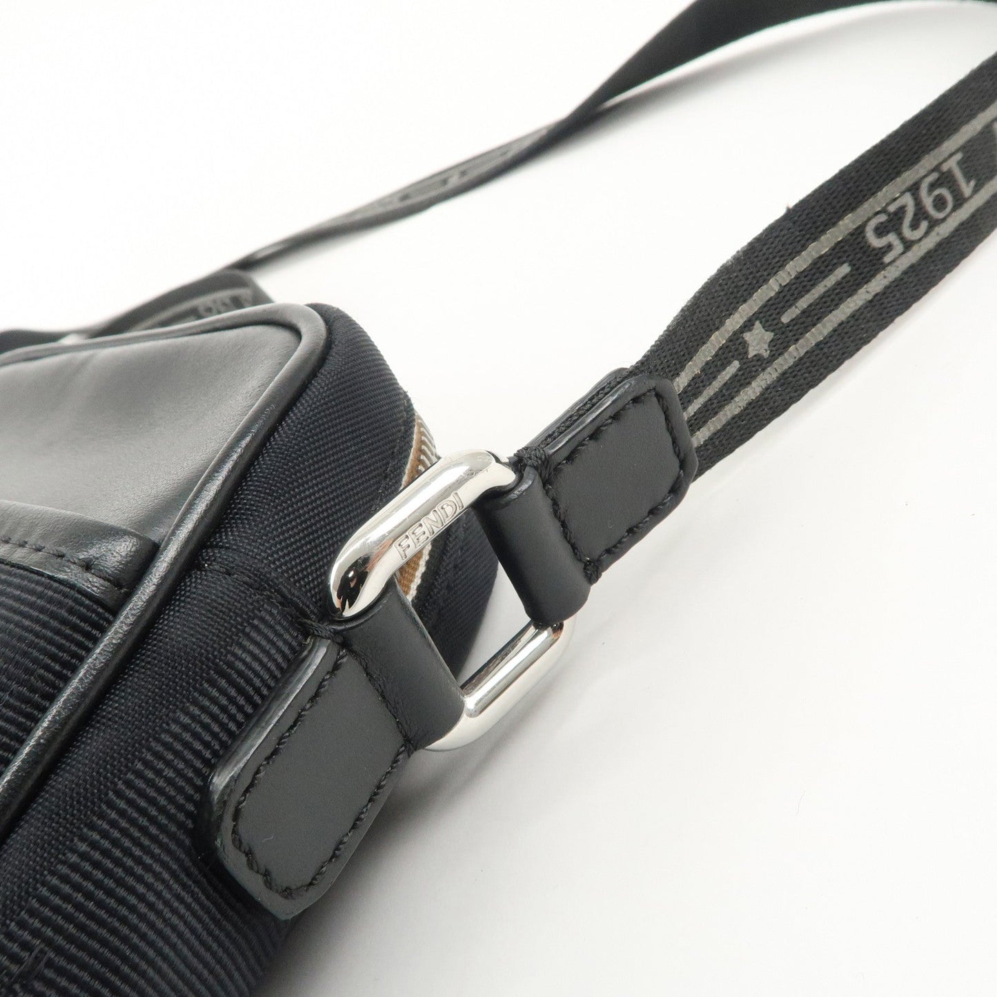 FENDI Pequin Nylon Leather Shoulder Bag Black 7VA456  d