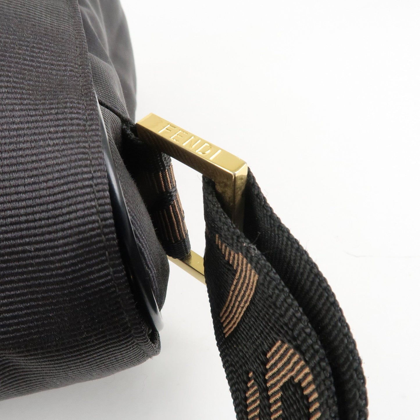 FENDI Nylon Canvas Leather Shoulder Bag Hand Bag Black Brown  d