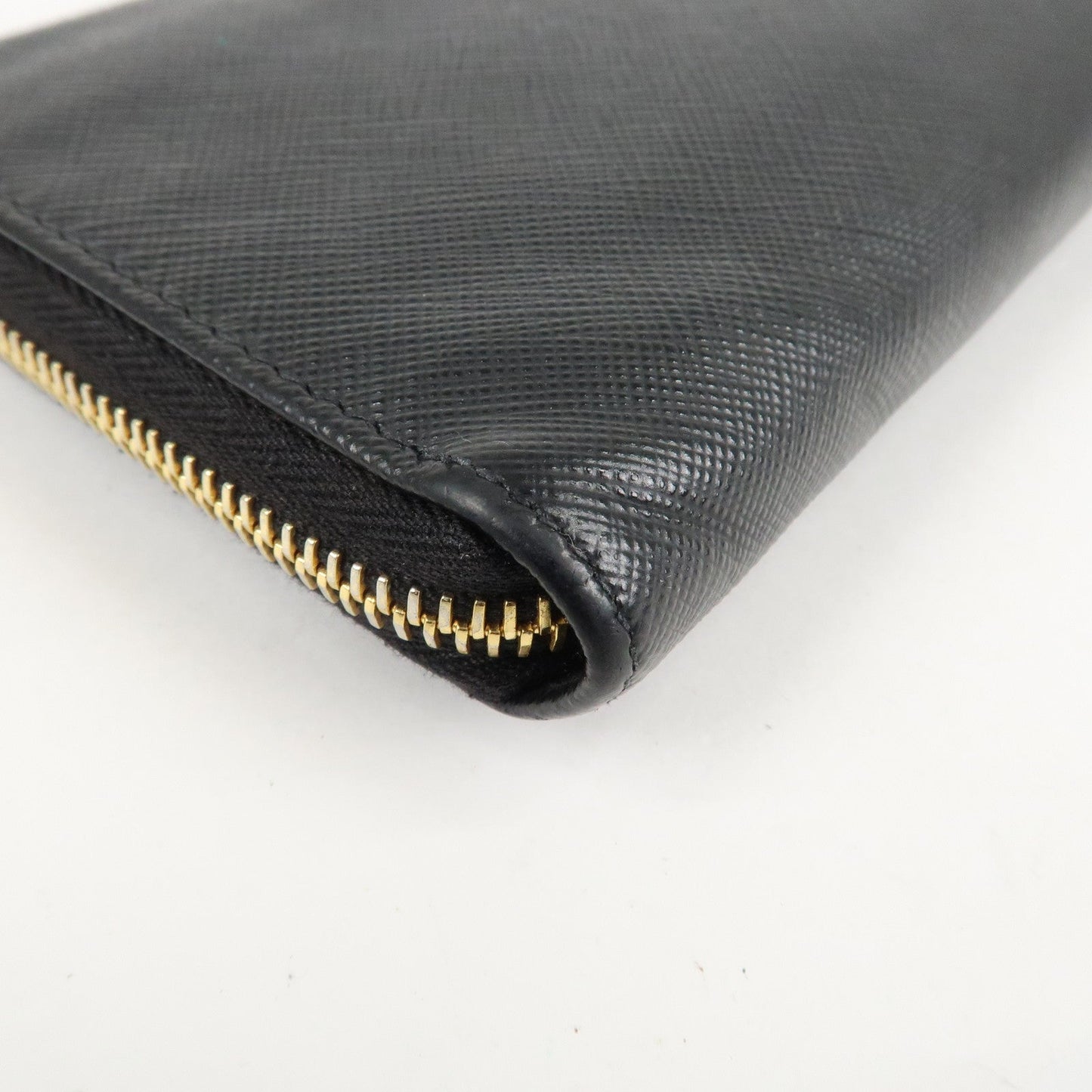PRADA Saffiano Leather Round Zipper Long Wallet Black 1M0506  d