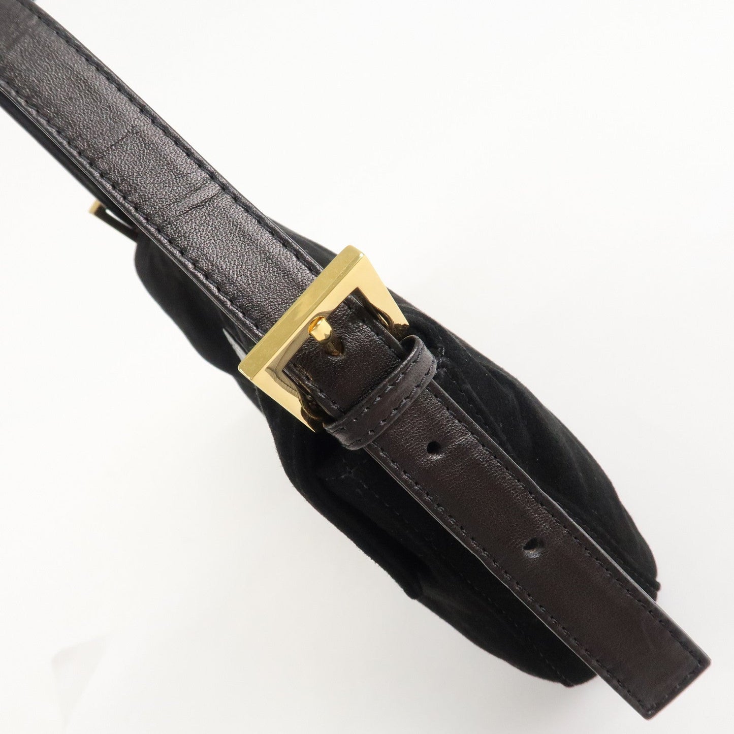 FENDI Mamma Baguette Suede Leather Shoulder Bag Black 26424  d