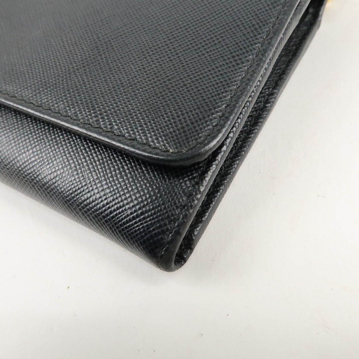 PRADA Saffiano Leather Chain Wallet Purse Black 1MT290  d
