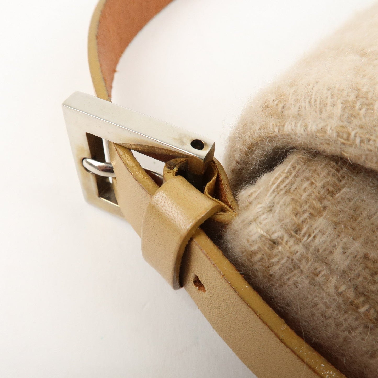 FENDI Mamma Baguette Zucca Wool Leather Shoulder Bag Beige 26424  d