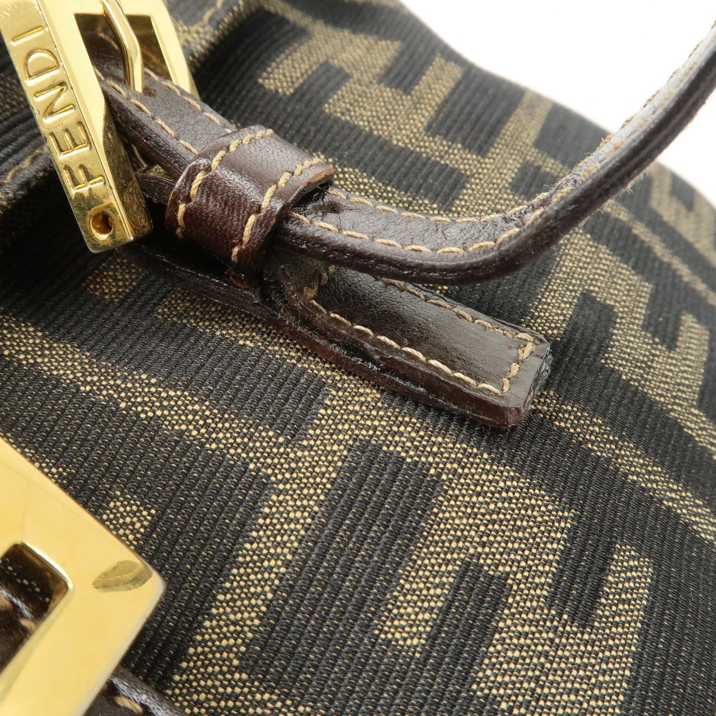 FENDI Zucca Canvas Leather Hand Bag Brown Black Gold Hardware  d