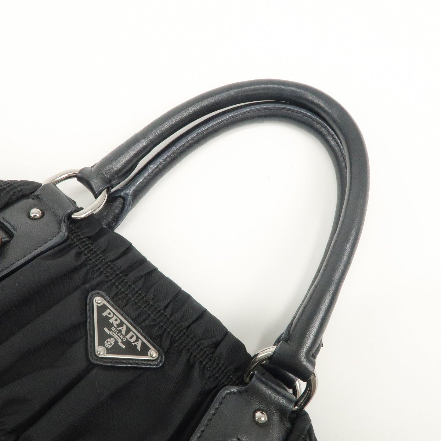 PRADA Logo Nylon Leather Gathered Shoulder Bag BN1616  d