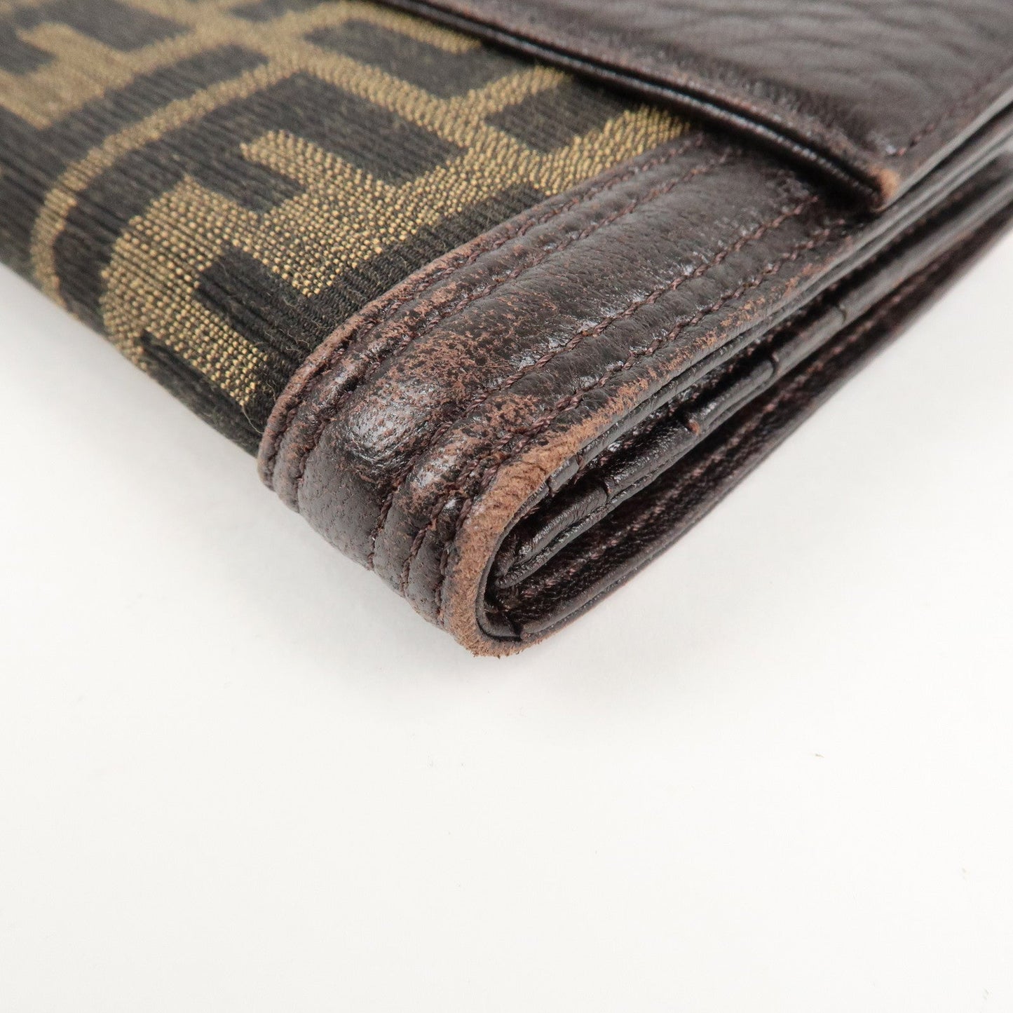 FENDI Zucca Canvas Leather W Hook Bifold Long Wallet 8N0032  d