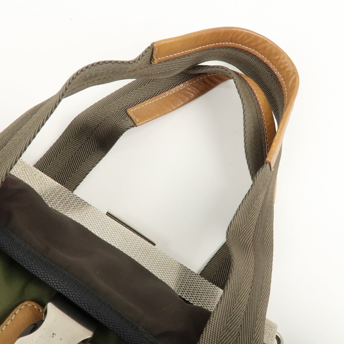 PRADA Nylon Leather Shoulder Bag Khaki Brown Green  d