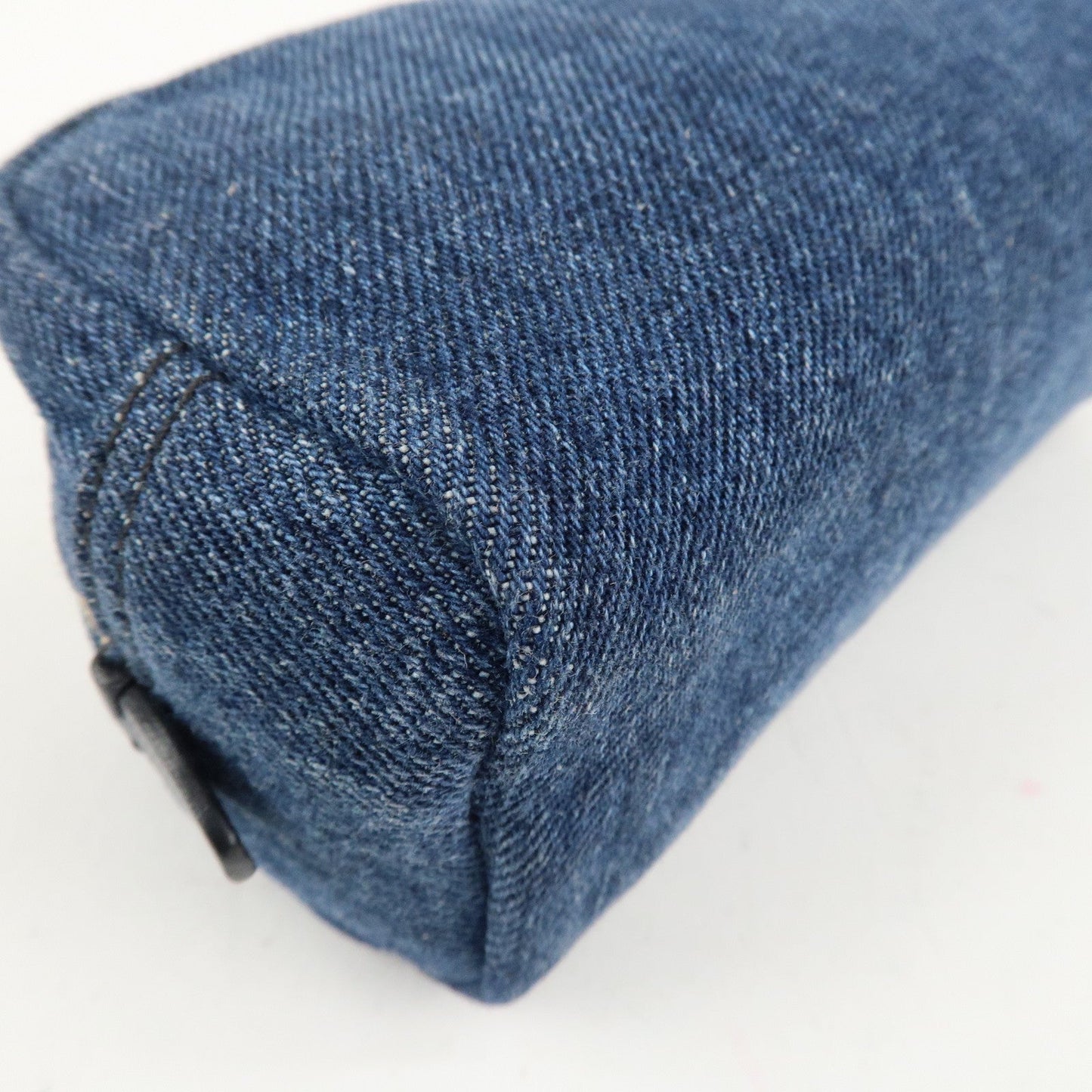 PRADA Triangle Logo Denim Pouch Cosmetic Pouch Blue  d