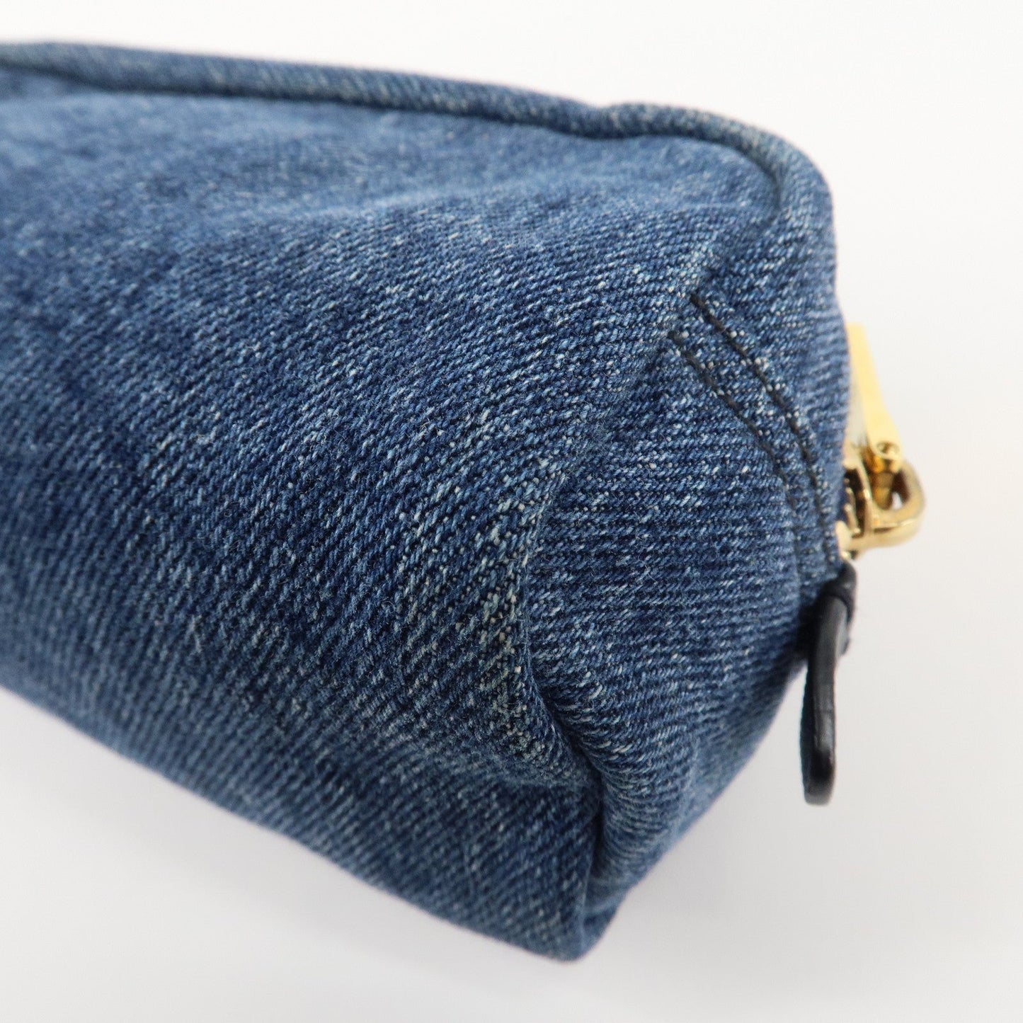 PRADA Logo Canvas Leather Pouch Cosmetic Pouch Blue 1NA175  d