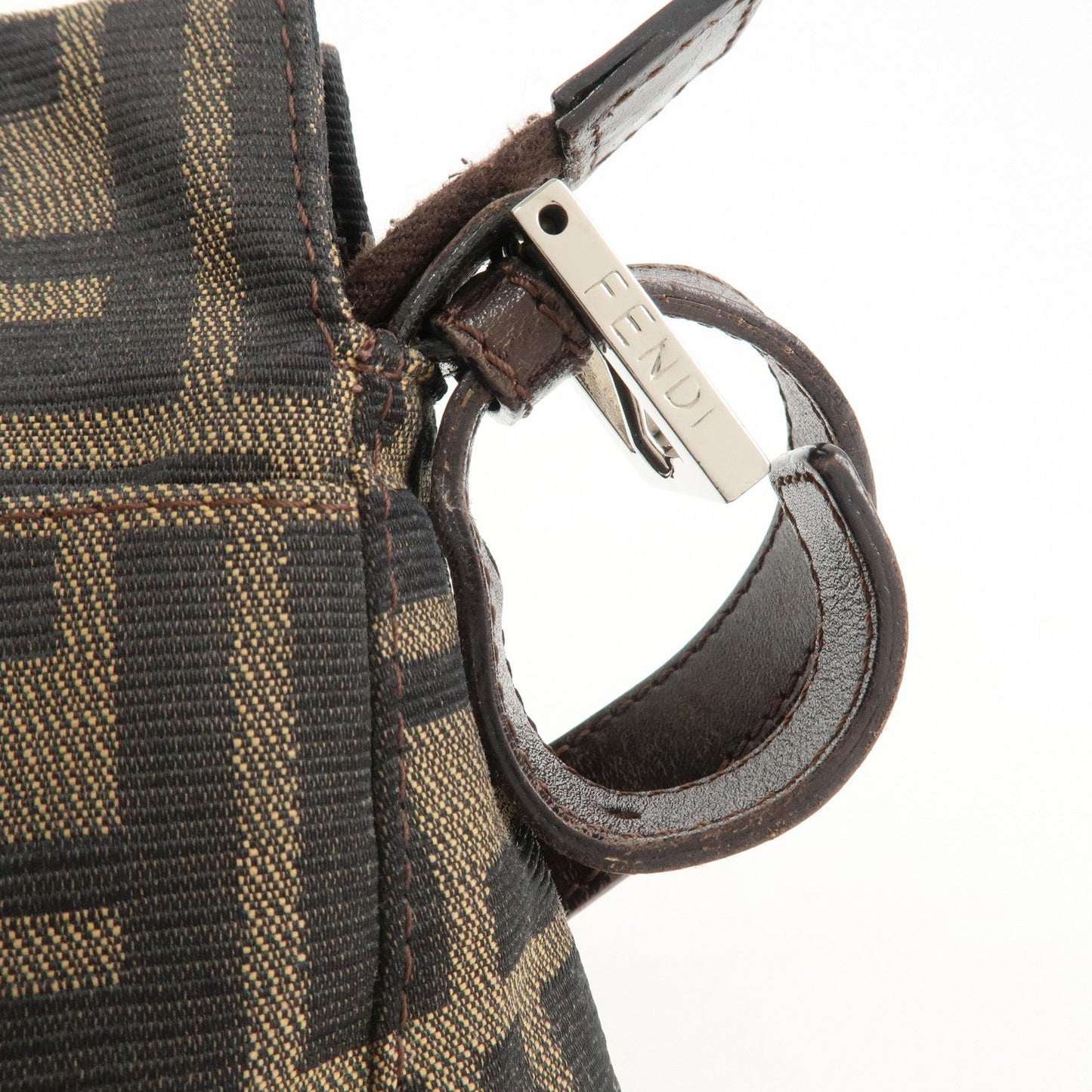FENDI Zucca Canvas Leather Shoulder Bag Brown Black 26566  d