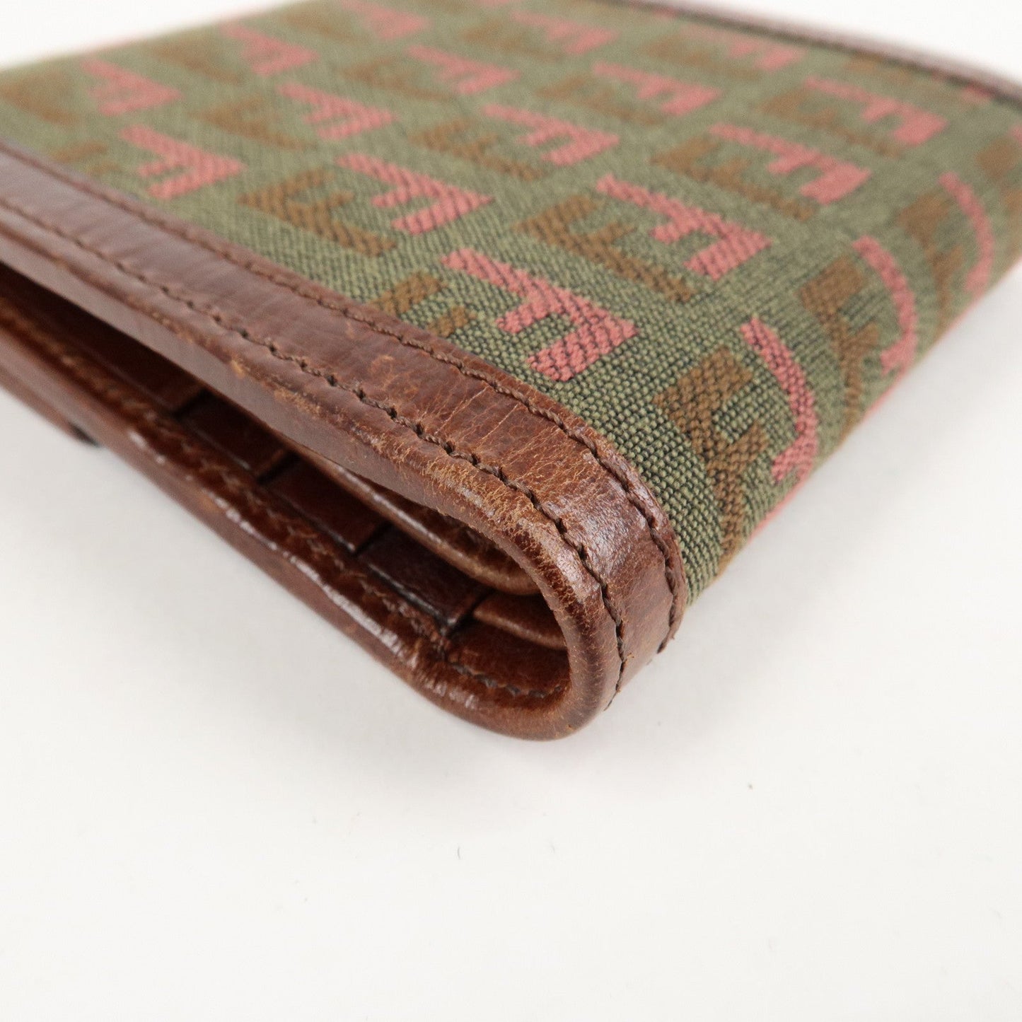 FENDI Zucchino Canvas Leather Tri-fold Wallet Khaki 8M0161  d