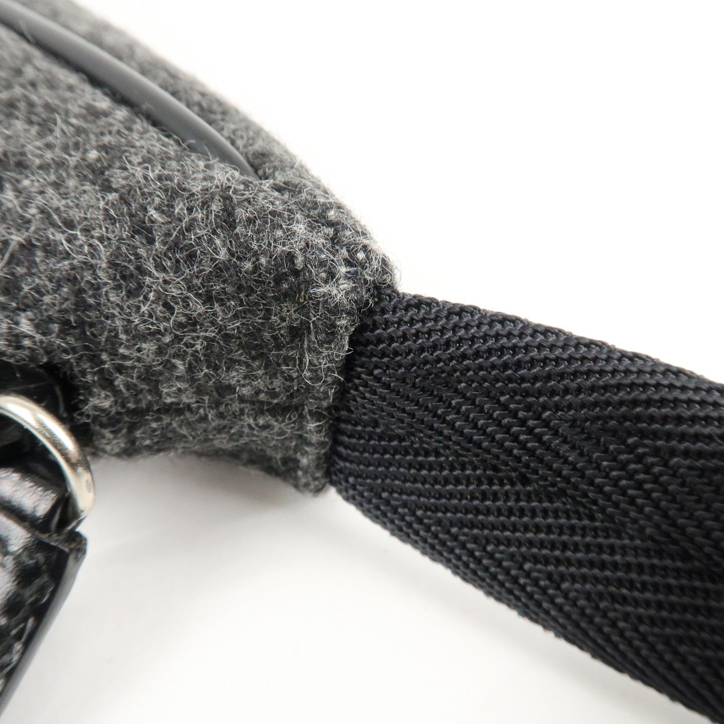 PRADA Felt Leather Shoulder Bag Hand Bag Gray Black  d