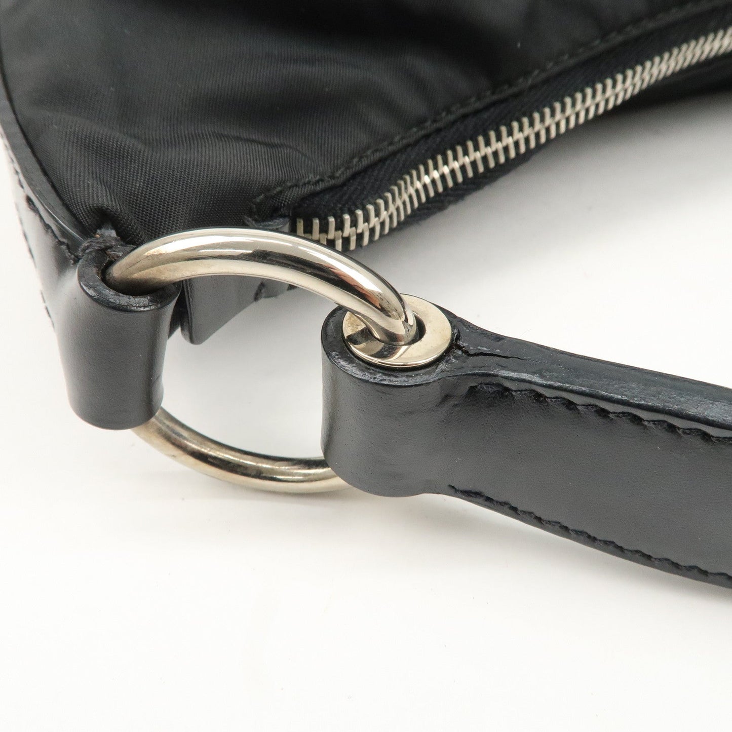 PRADA Nylon Leather Embroidery Shoulder Bag Hand Bag Black  d