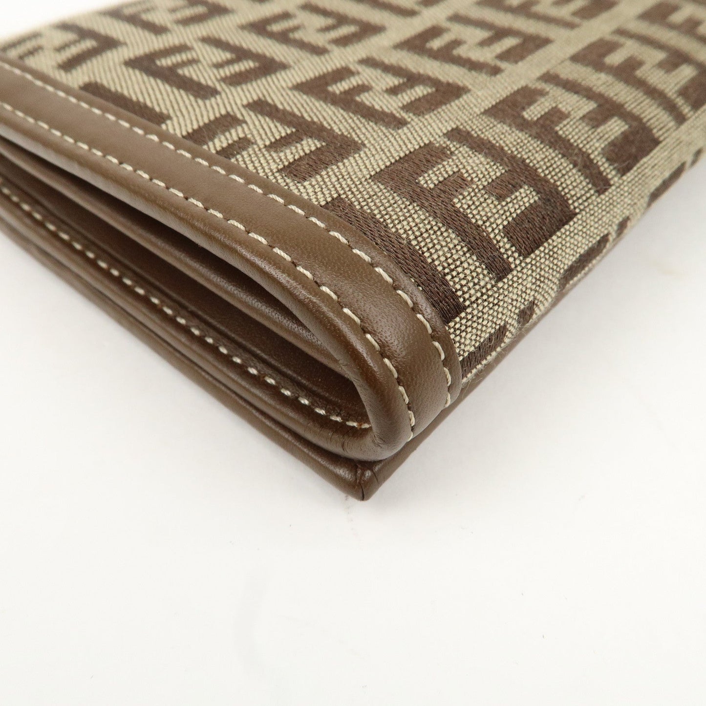 FENDI Zucchino Canvas Leather Long Wallet Brown 8M0000  d