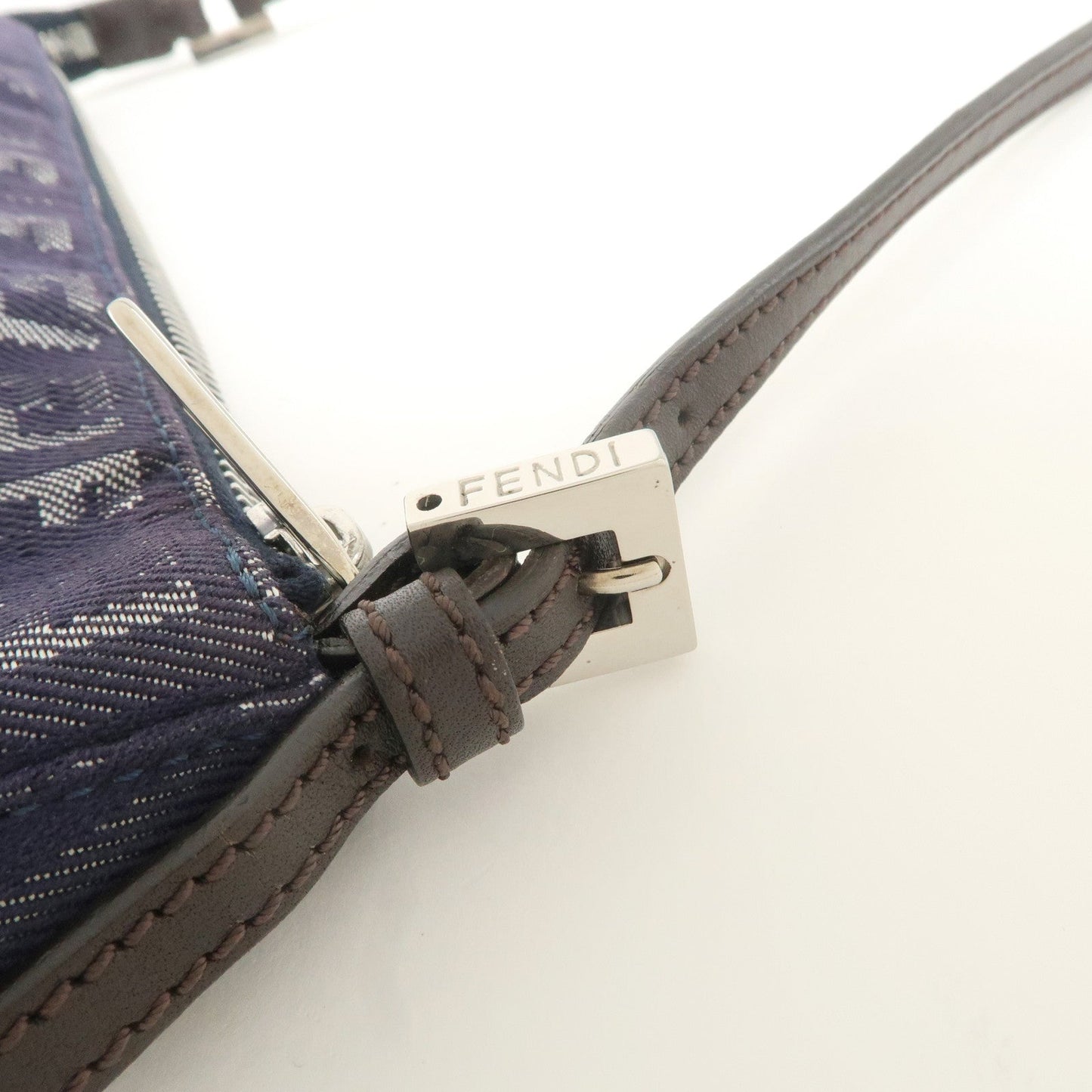 FENDI Zucchino Canvas Leather Shoulder Bag Pouch Navy 8BR249  d