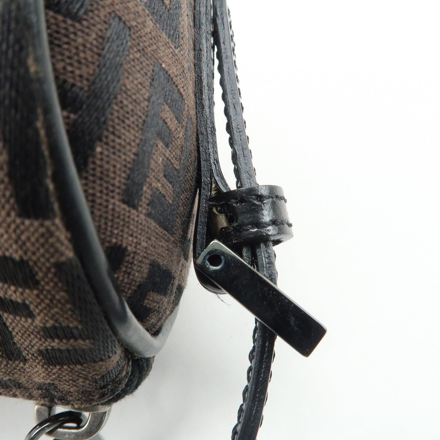 FENDI Zucchino Canvas Leather Pouch Hand Bag Black Brown 7N0016  d