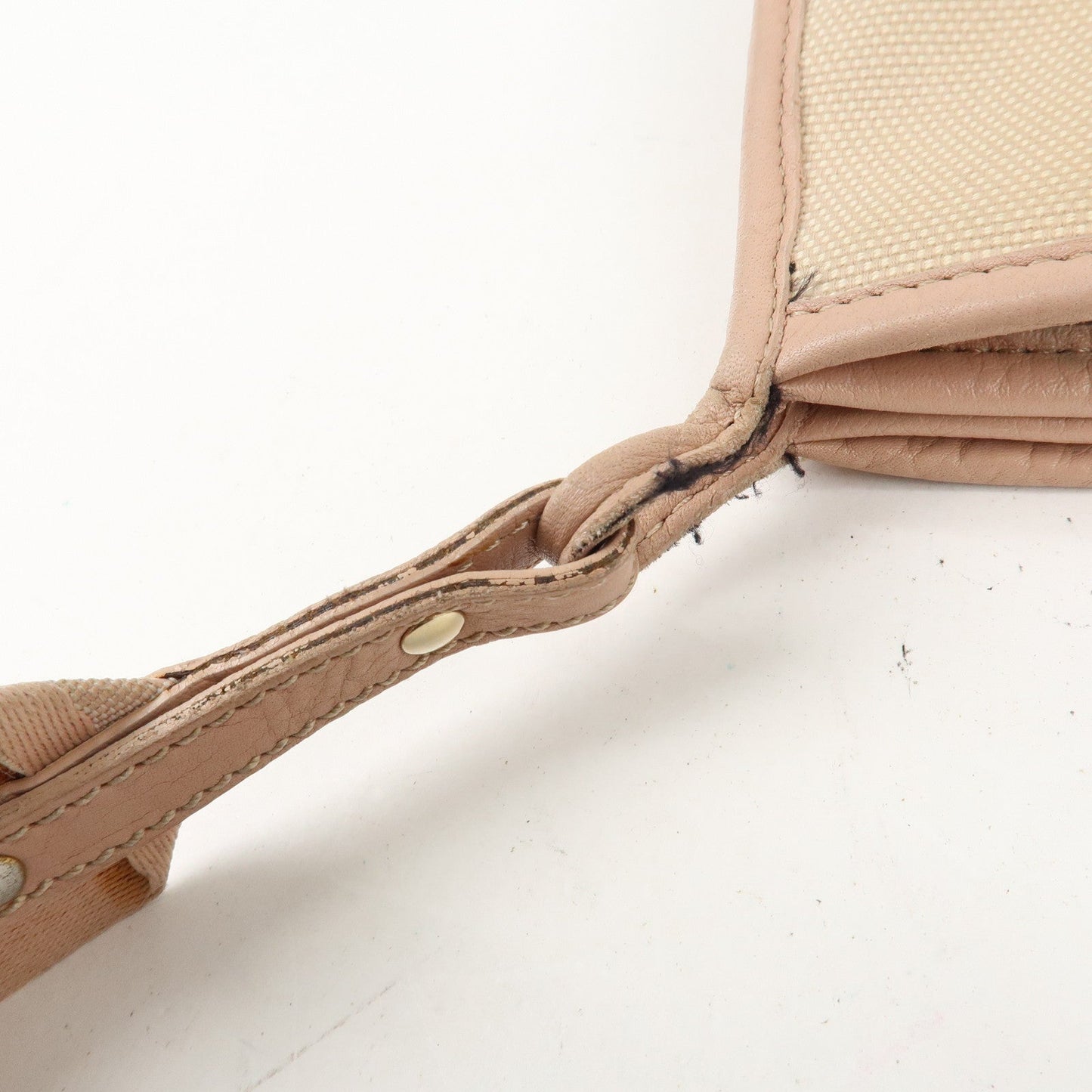 FENDI Logo Canvas Leather Shoulder Bag Beige Pink 8BT084  d