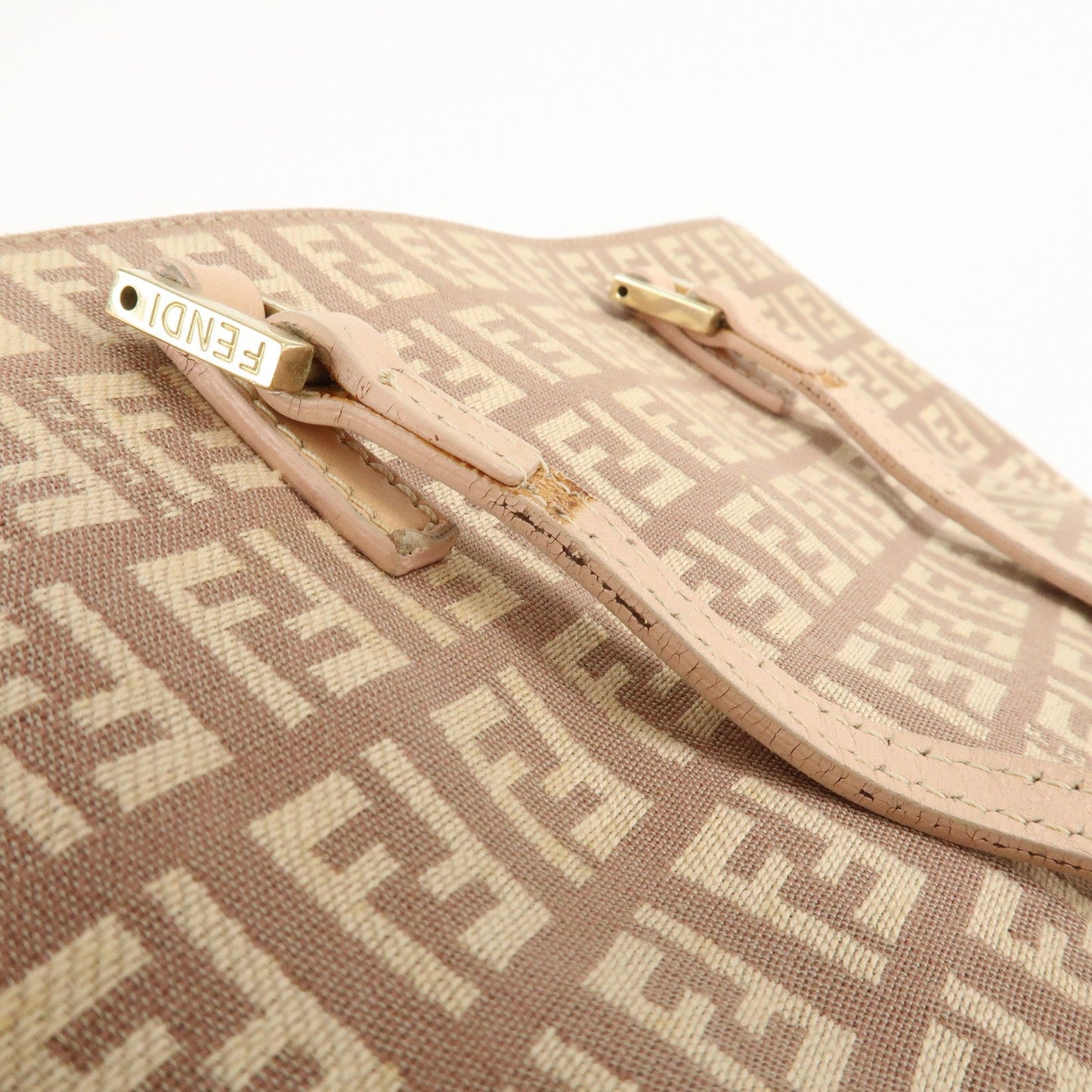 FENDI Zucchino Canvas Leather Tote Bag Pink Beige 8BH133  d