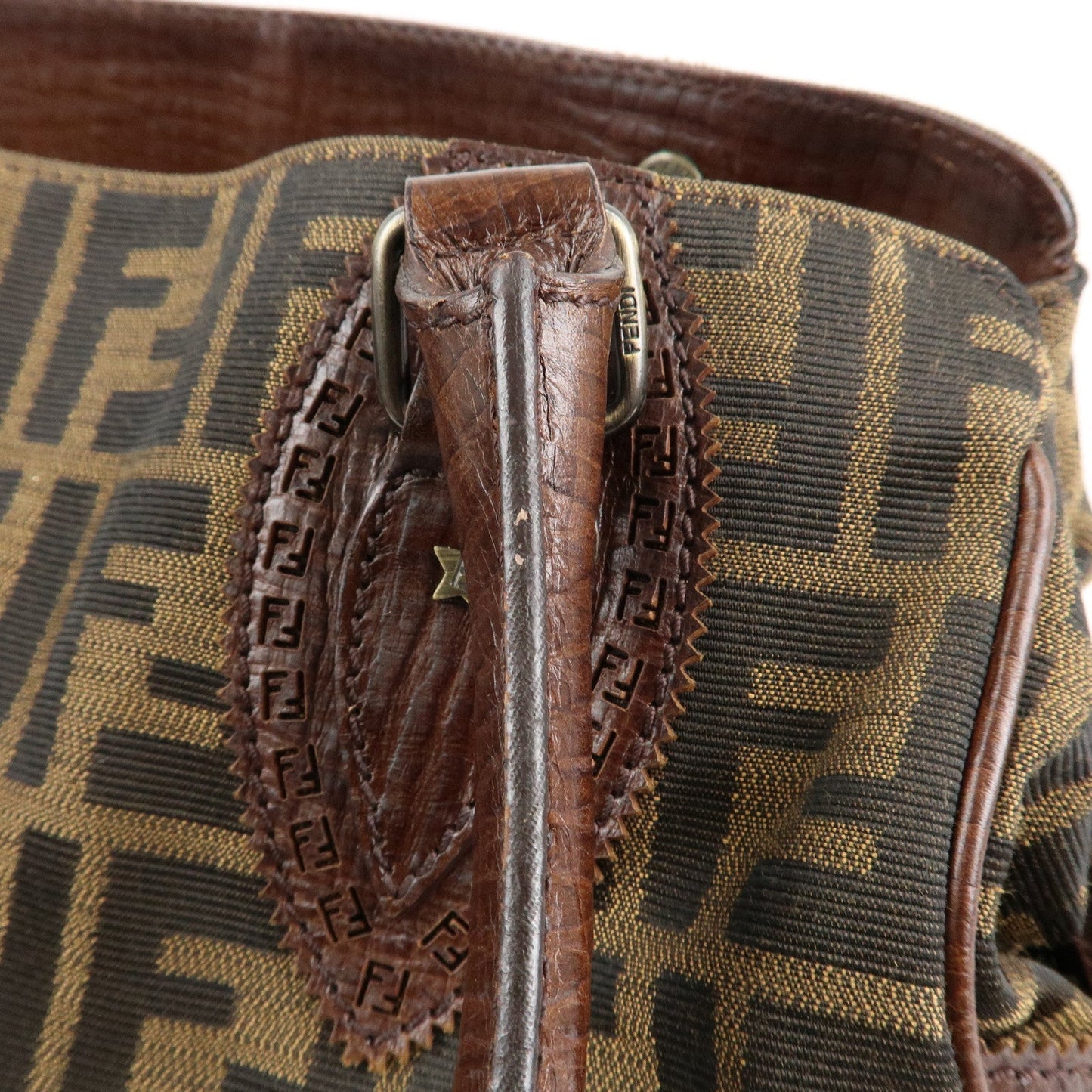 FENDI Ethnico Zucca Canvas Leather Shoulder Bag Brown 8BN162  d