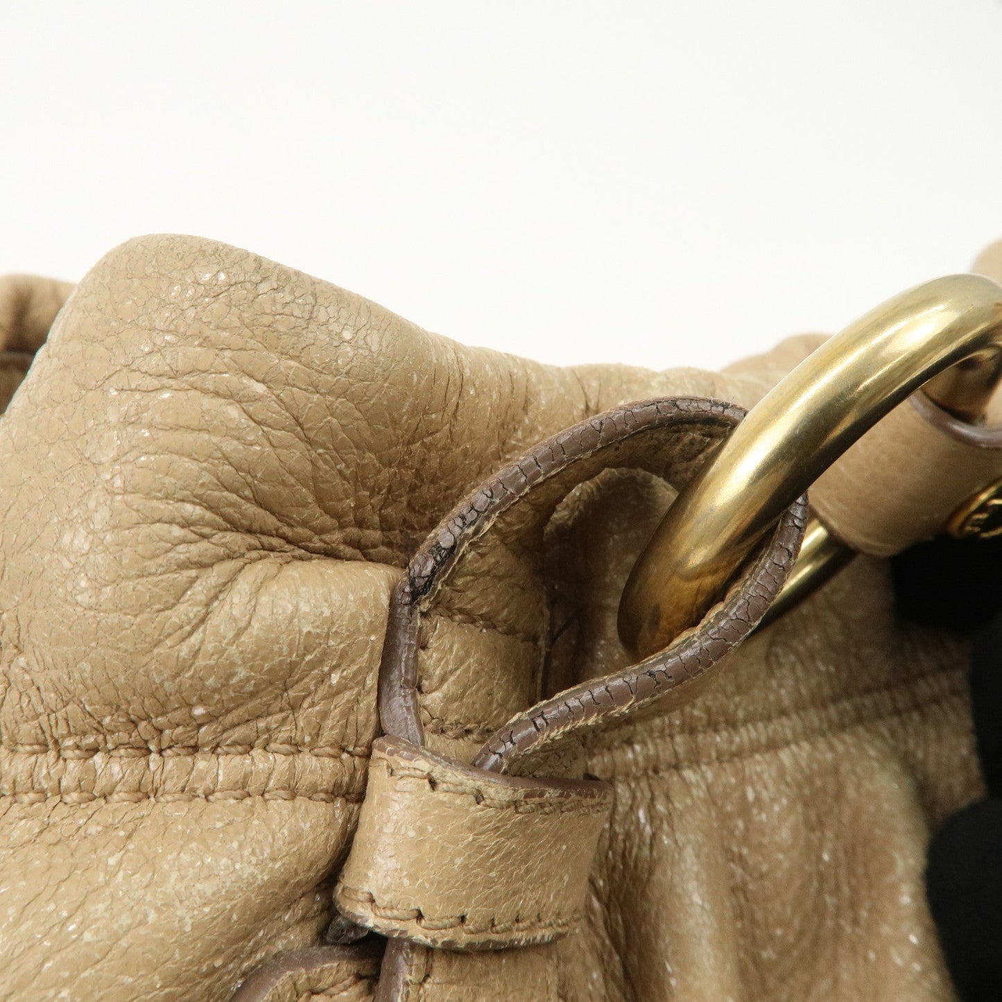 PRADA Leather Chain Shoulder Bag Beige  d