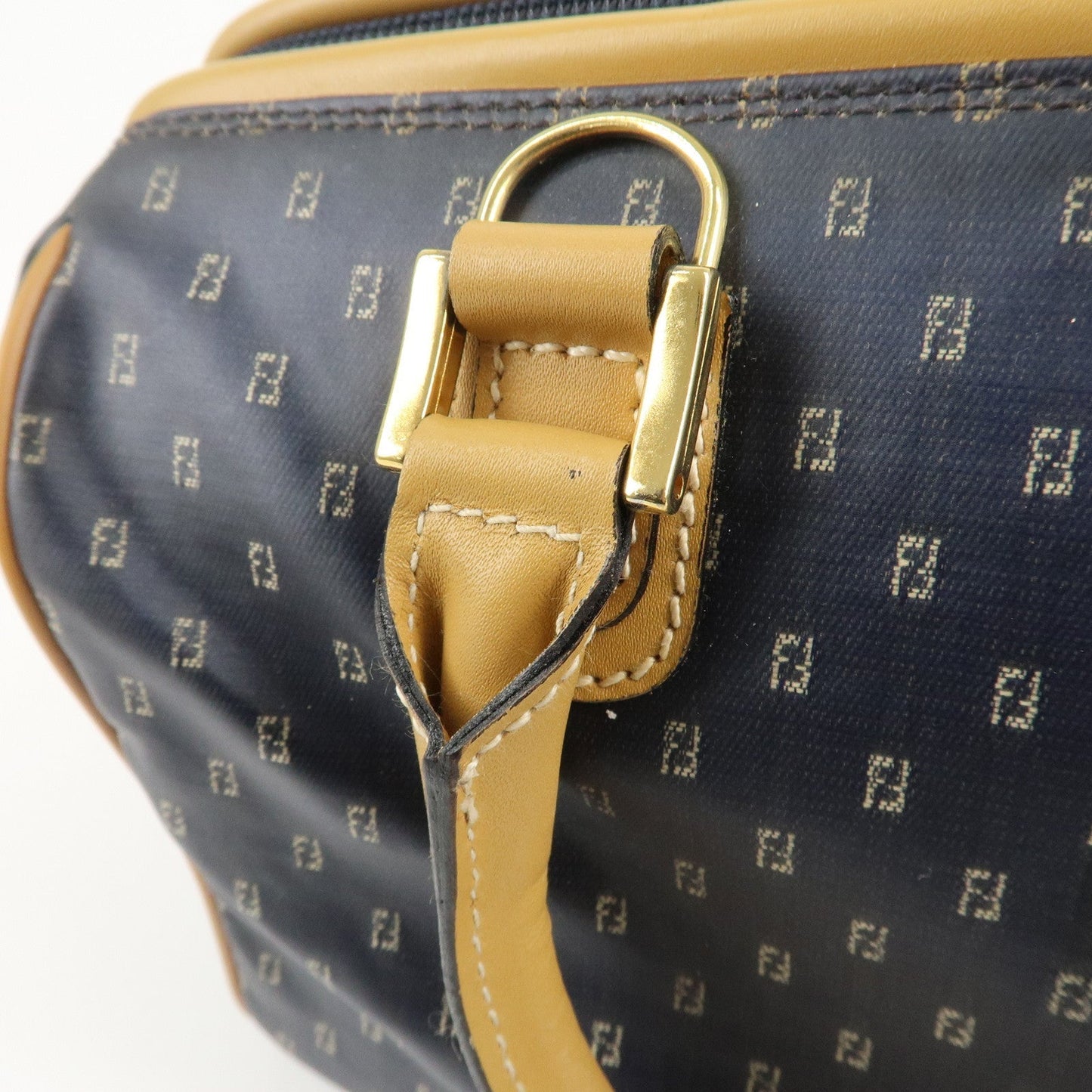 FENDI PVC Leather 2Way Bag Hand Bag Navy Brown  d