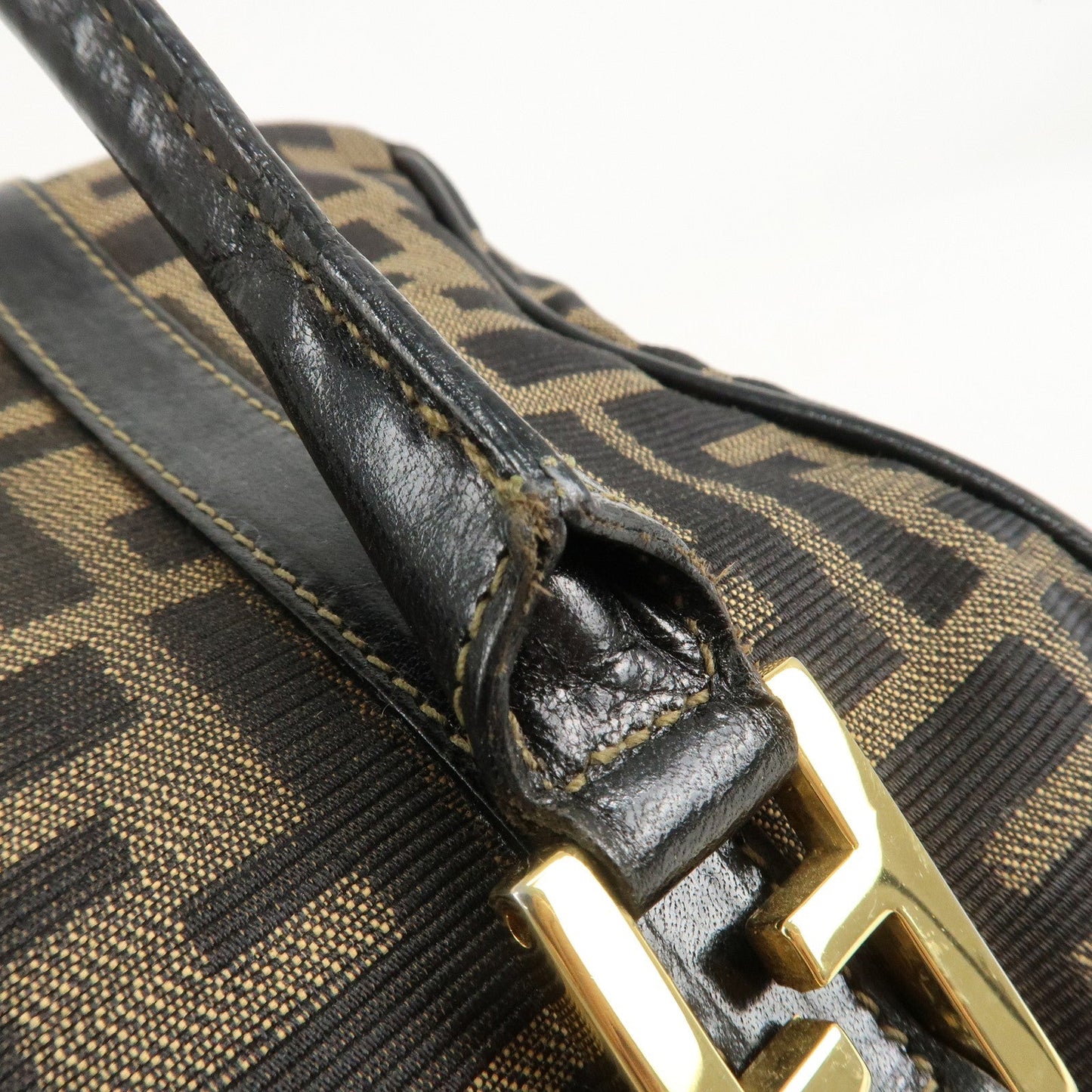 FENDI Zucca Canvas Leather Boston Bag Hand Bag Brown Black  d