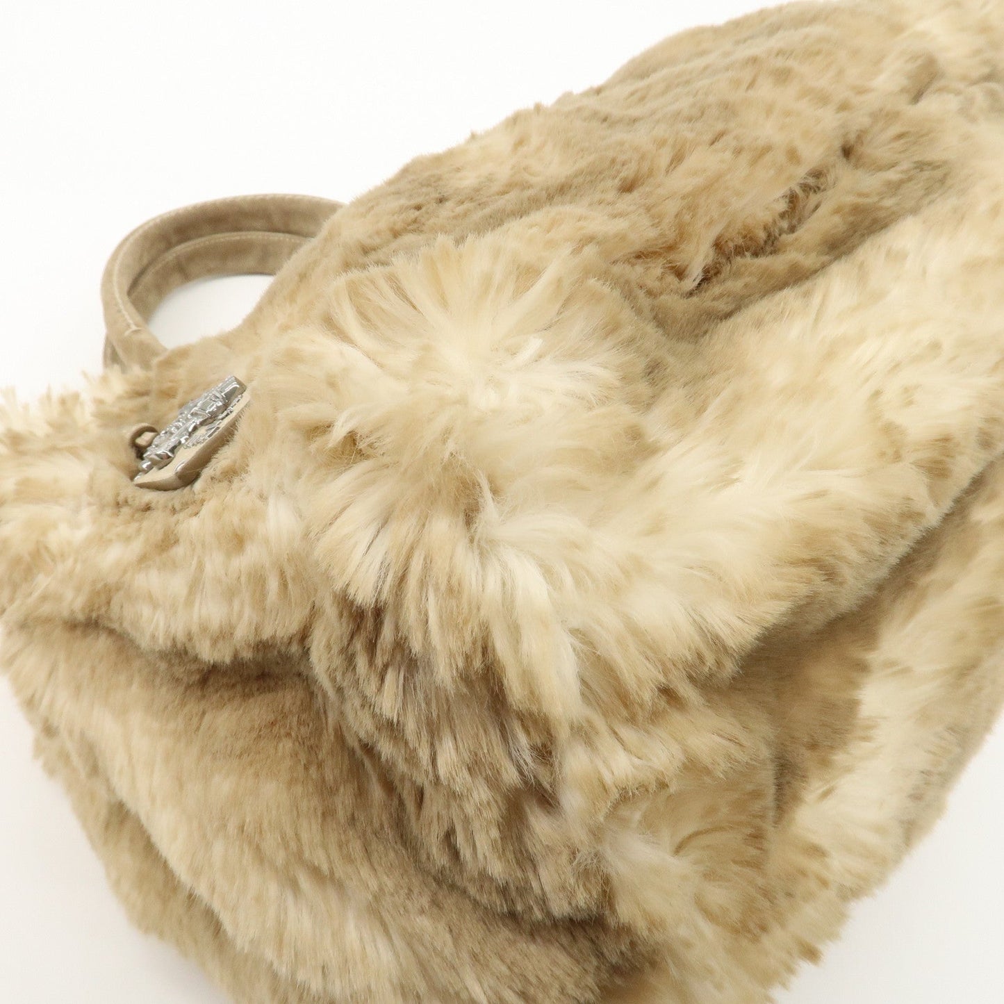 PRADA Eco Lapin Fur Suede Canapa Large Tote Bag Beige BN1918  d
