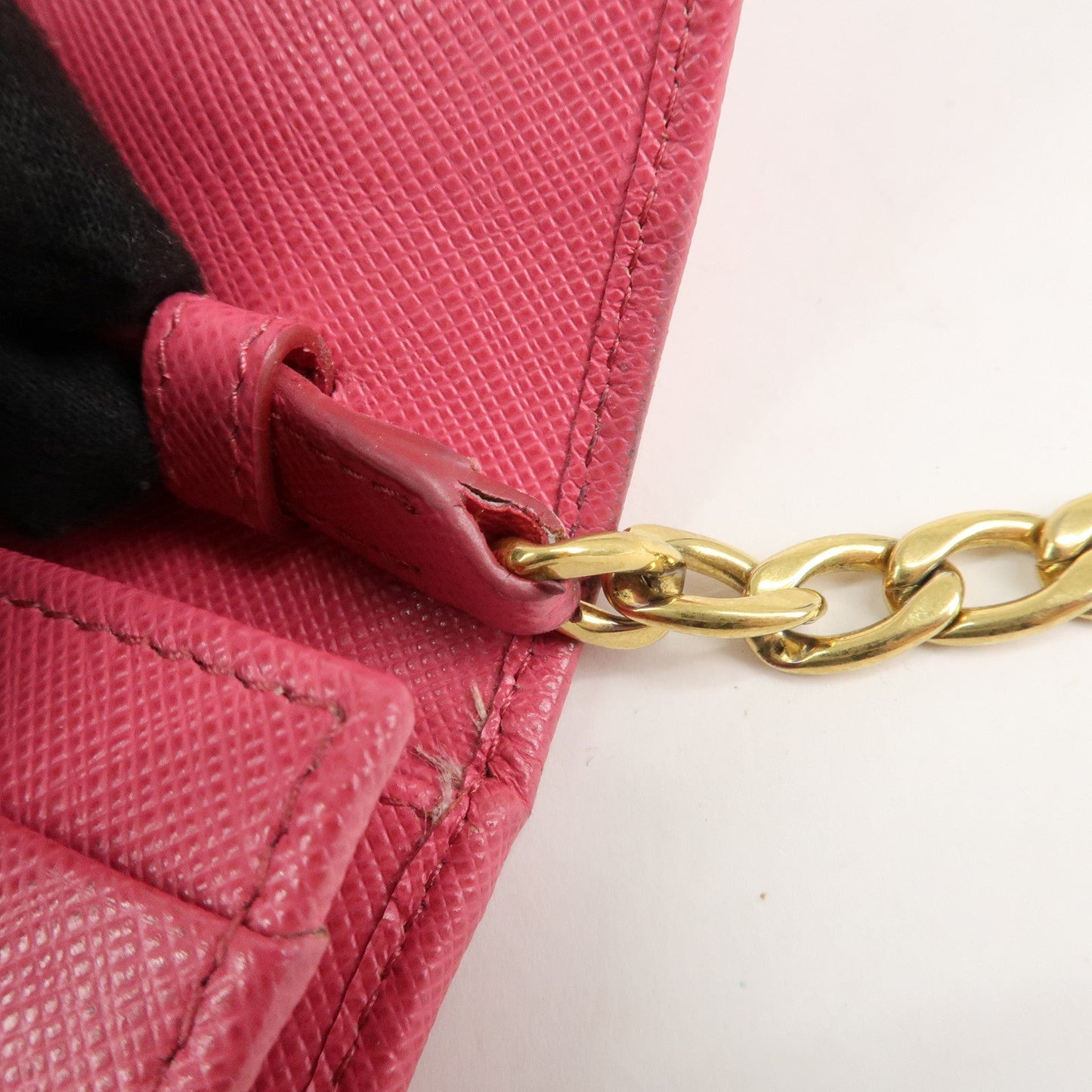 PRADA Saffiano Metal Chain Wallet Shoulder Bag Pink 1DH002  d