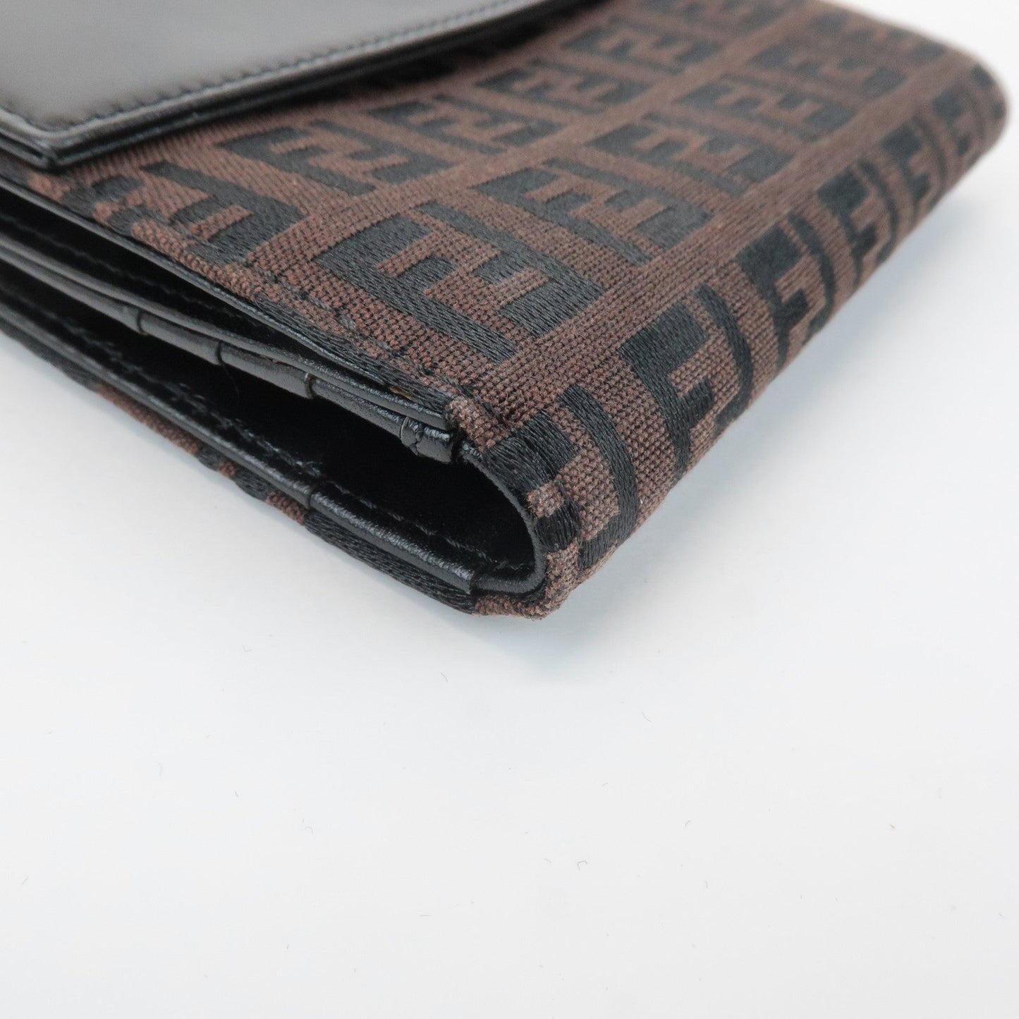 FENDI Zucca Canvas Leather Double Hook Wallet Brown Black 8M0035  d