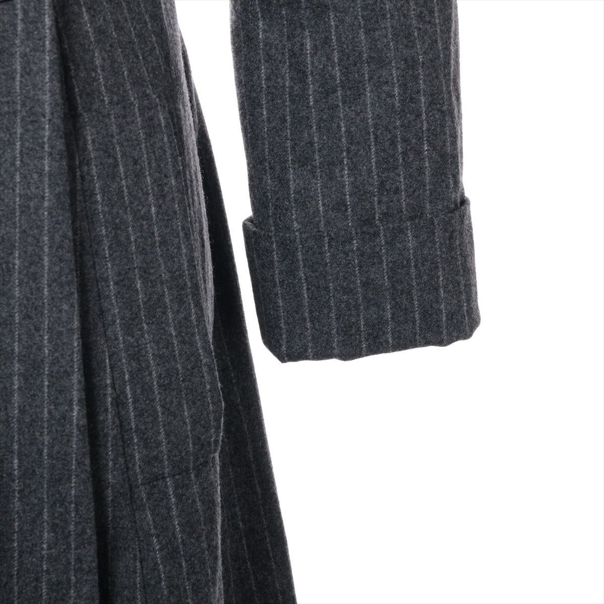 Chanel Coconut Button Wool  Silk Long Coat 34  Grey P59015 Strip