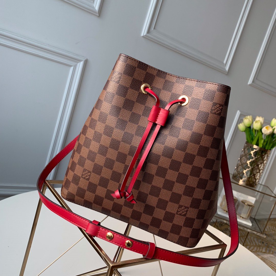Top Quality NeoNoe MM Bucket Bag Damier Ebene Canvas Cherry Berry For Women,  Shoulder And Crossbody Bags 10.2in/26cm Top Quality N40214