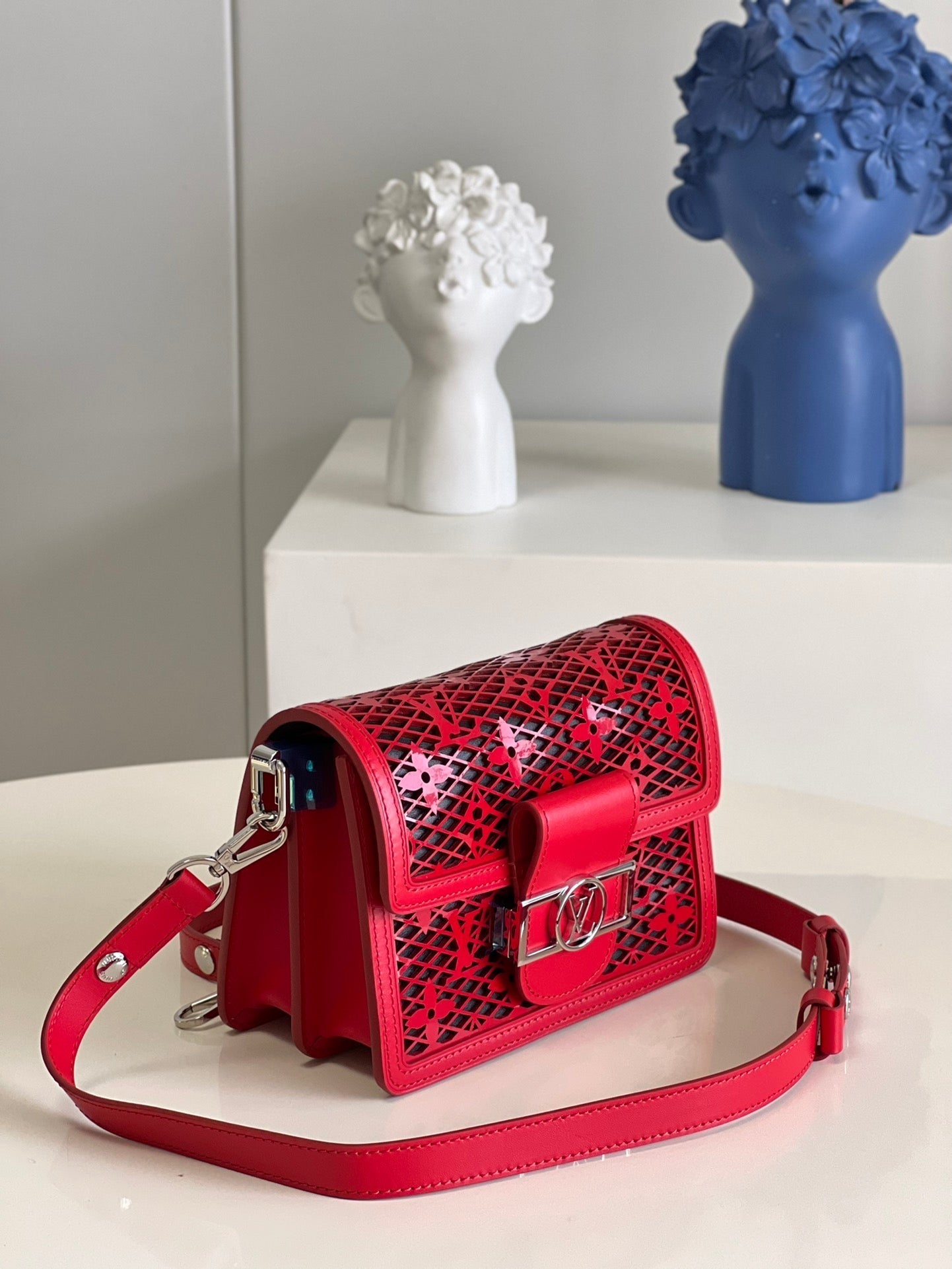 Top Quality Limited Dauphine MM Bags By Nicolas Ghesquière With Monogram Lace Red For Women 25cm Top Quality