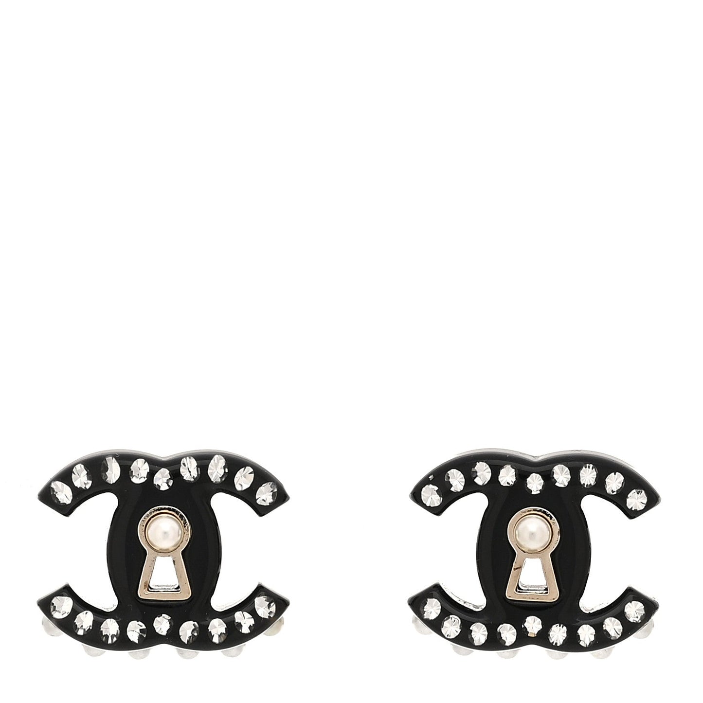 Chanel Resin Crystal Pearl CC Earrings Black