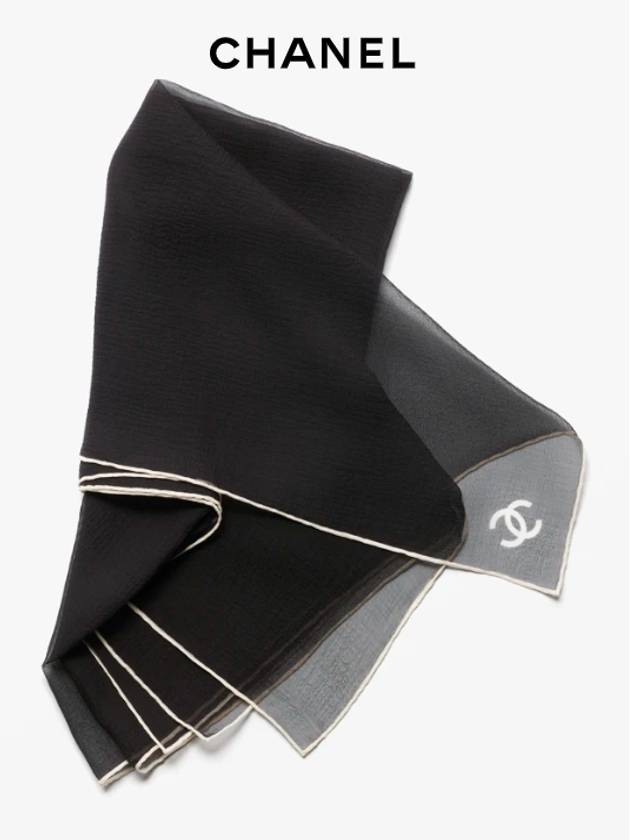 CC Logo Square Scarf Silk Muslin Black AAA594 Chanel