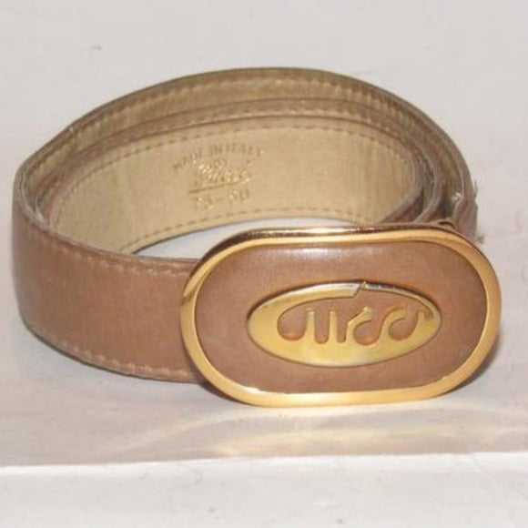 Gucci   Brown Belt w Oval Cursive Logo Buckle