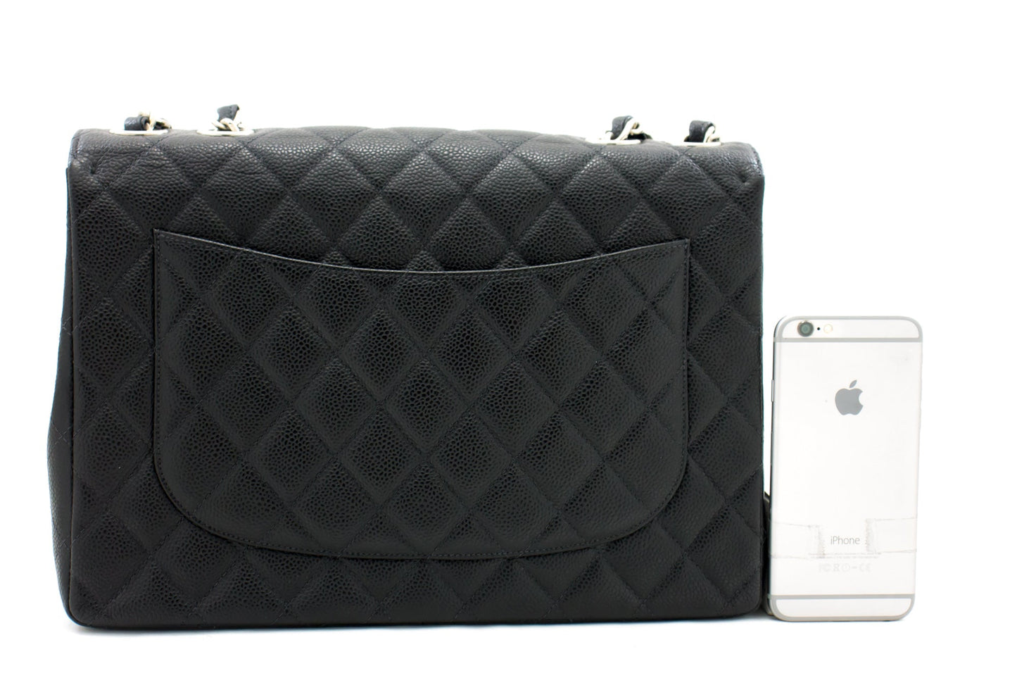 CHANEL Classic Large 11" Chain Shoulder Bag Black Grained Calfskin
