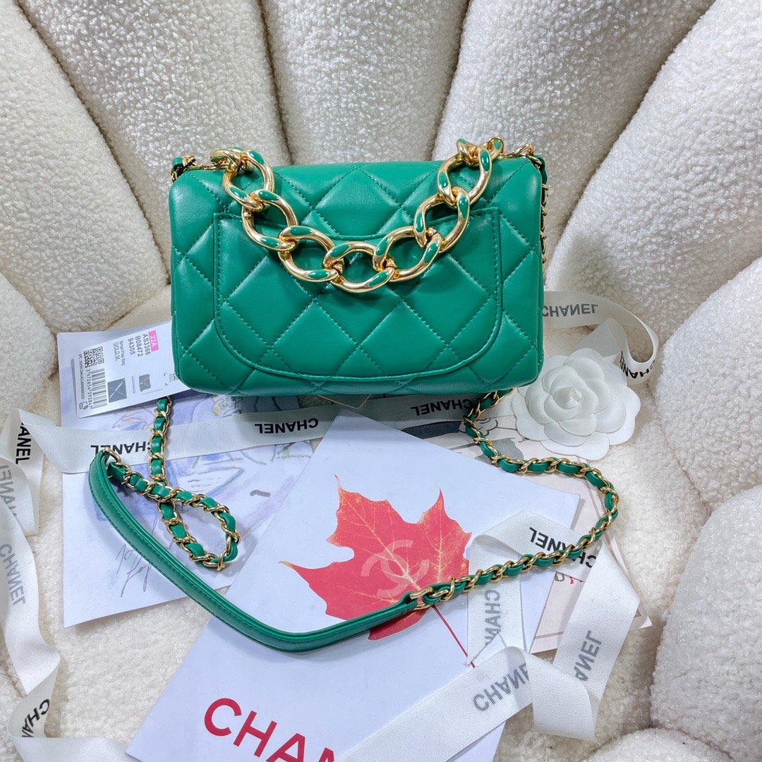 CHL Flap Bag Gold Hardware Green For Women, Women’s Handbags, Shoulder Bags 7.9in/20cm AS3366