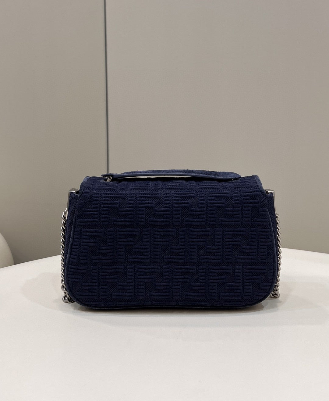 Top QualityTop Quality Baguette Chain Midi Navy Blue FF Fabric Bag For Woman 14.5cm/6in