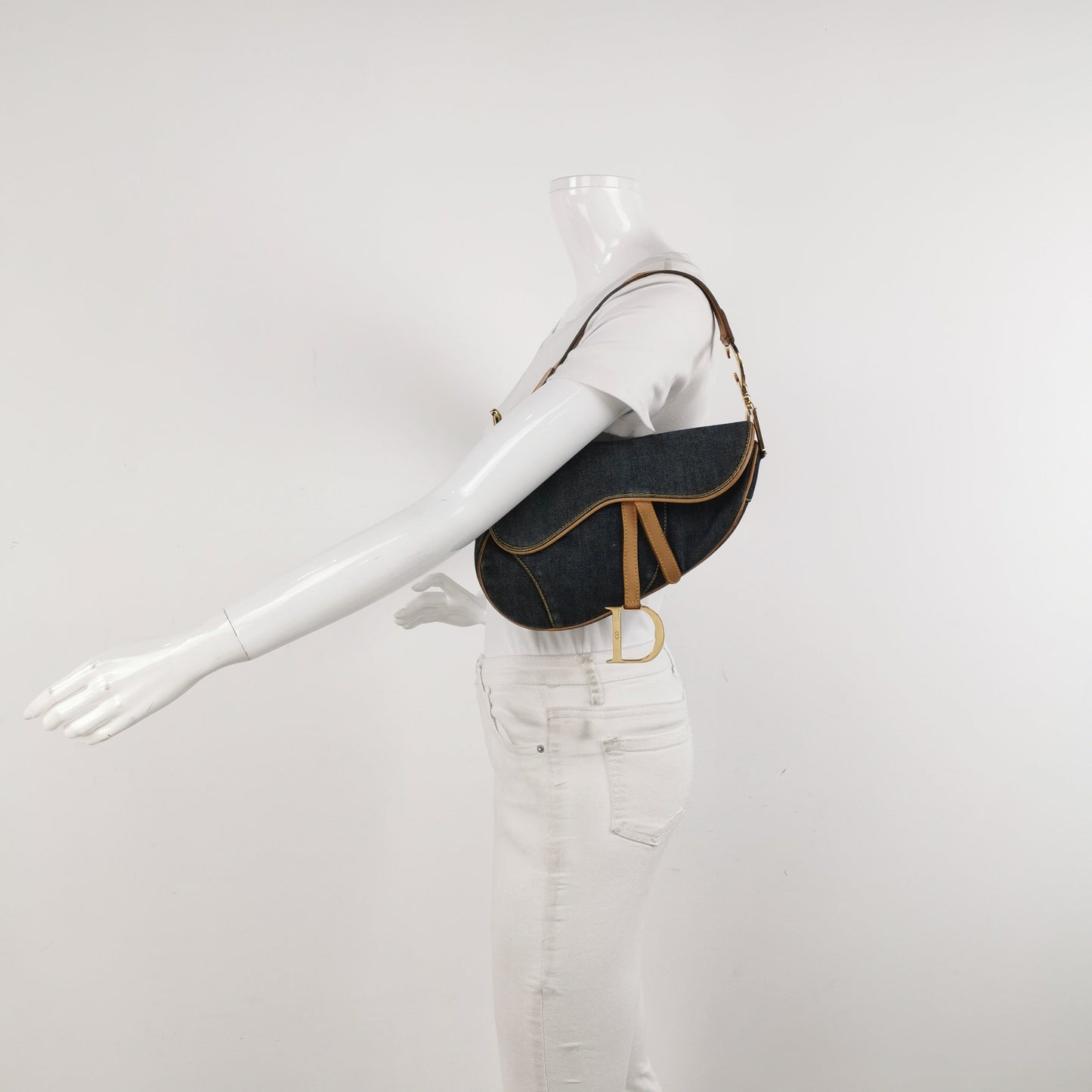 Dior Saddle   Navy Denim with Silk Lining and Leather Trim