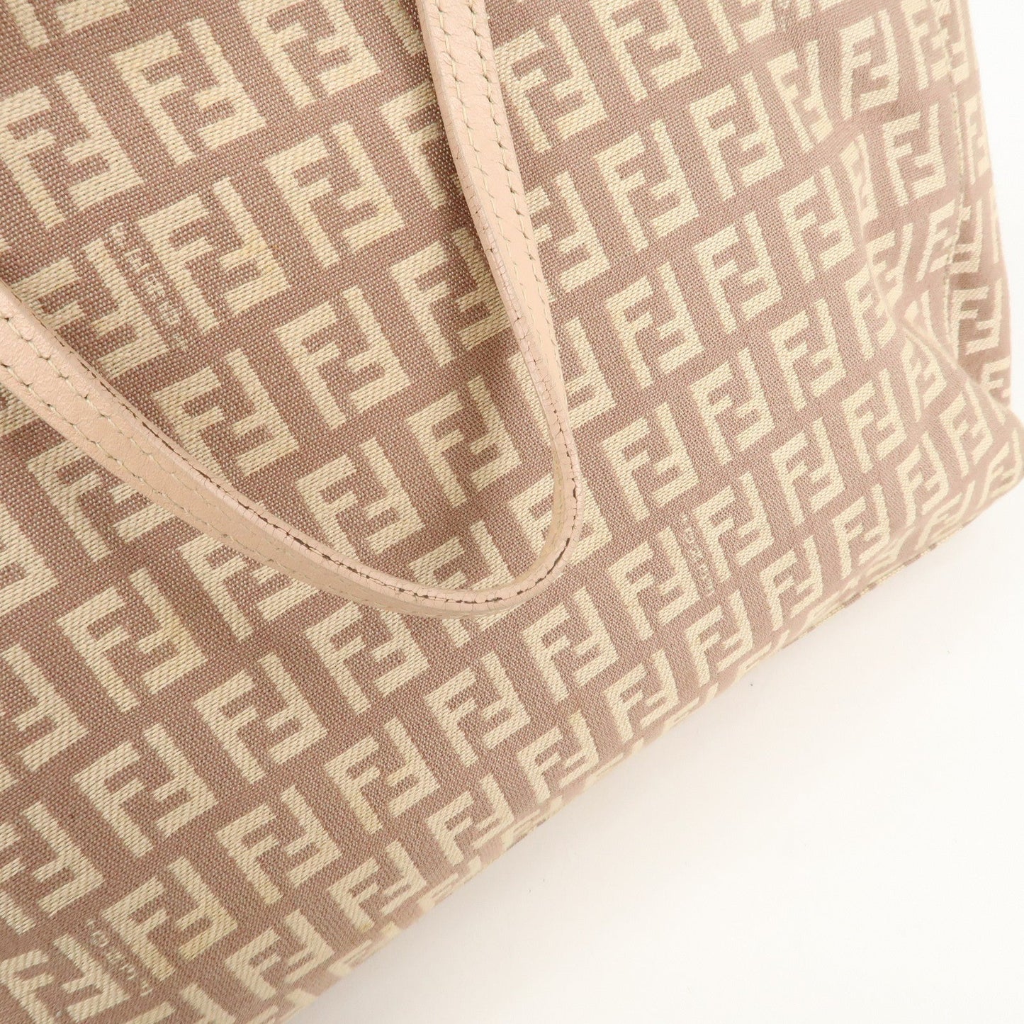 FENDI Zucchino Canvas Leather Tote Bag Pink Beige 8BH133  d