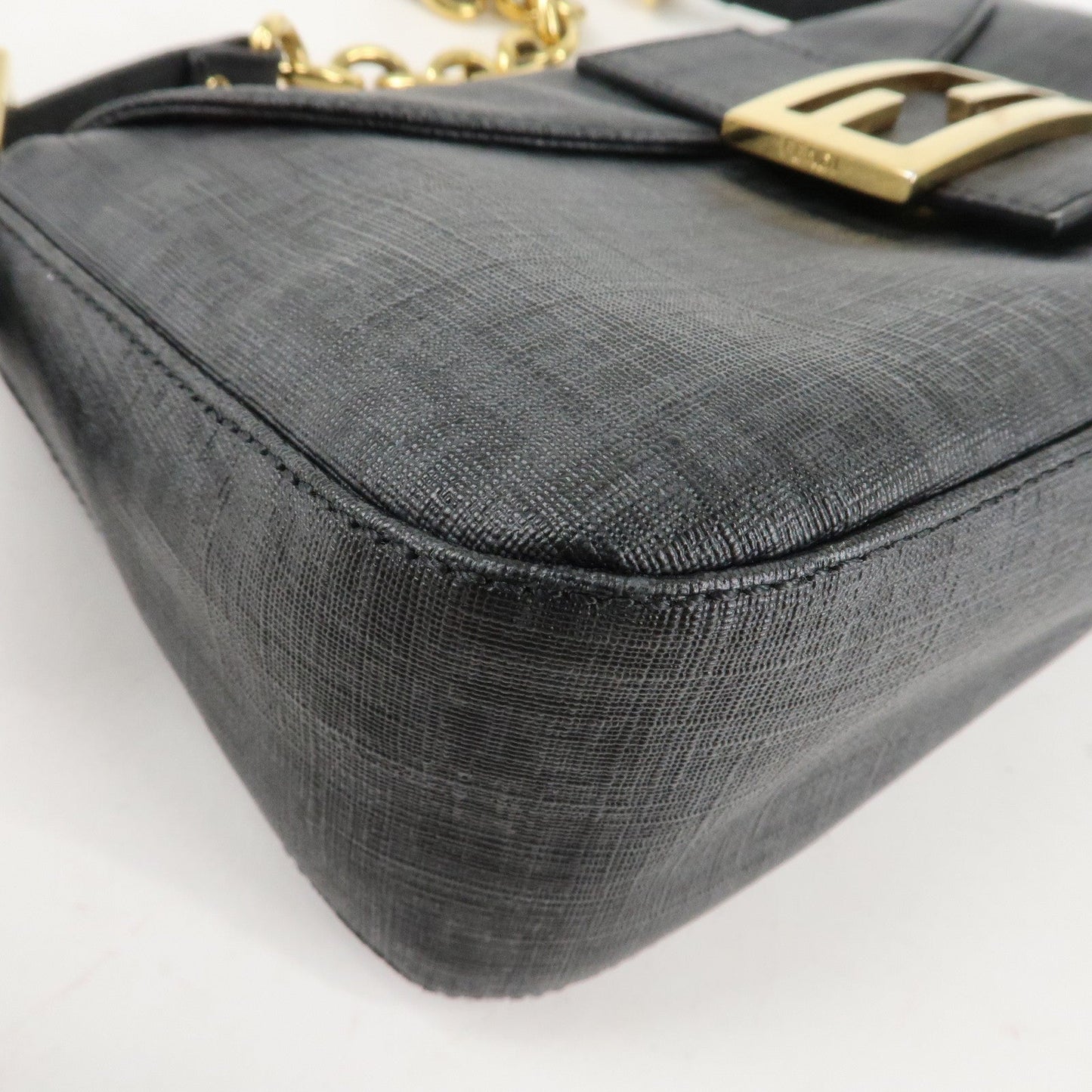 FENDI Zucchino PVC Leather Chain Shoulder Bag Gray Black 8BR003  d