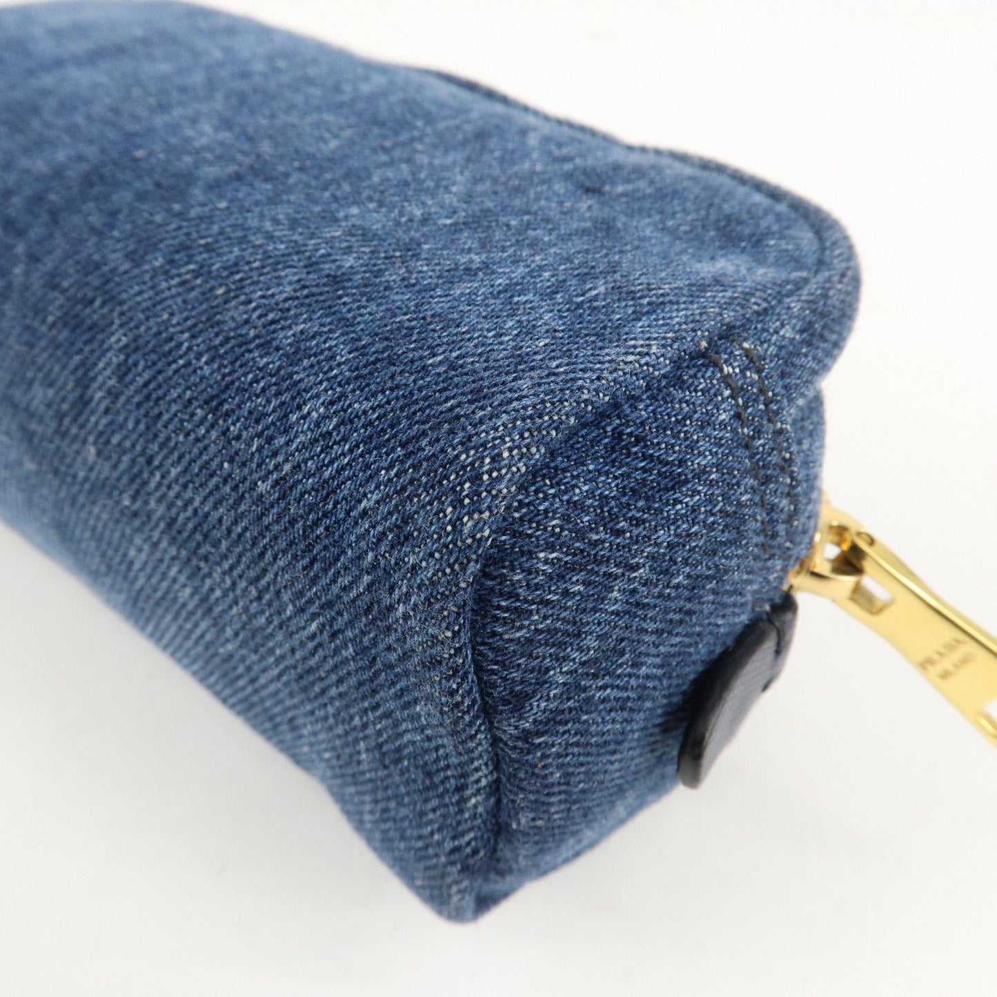 PRADA Triangle Logo Denim Pouch Cosmetic Pouch Blue  d