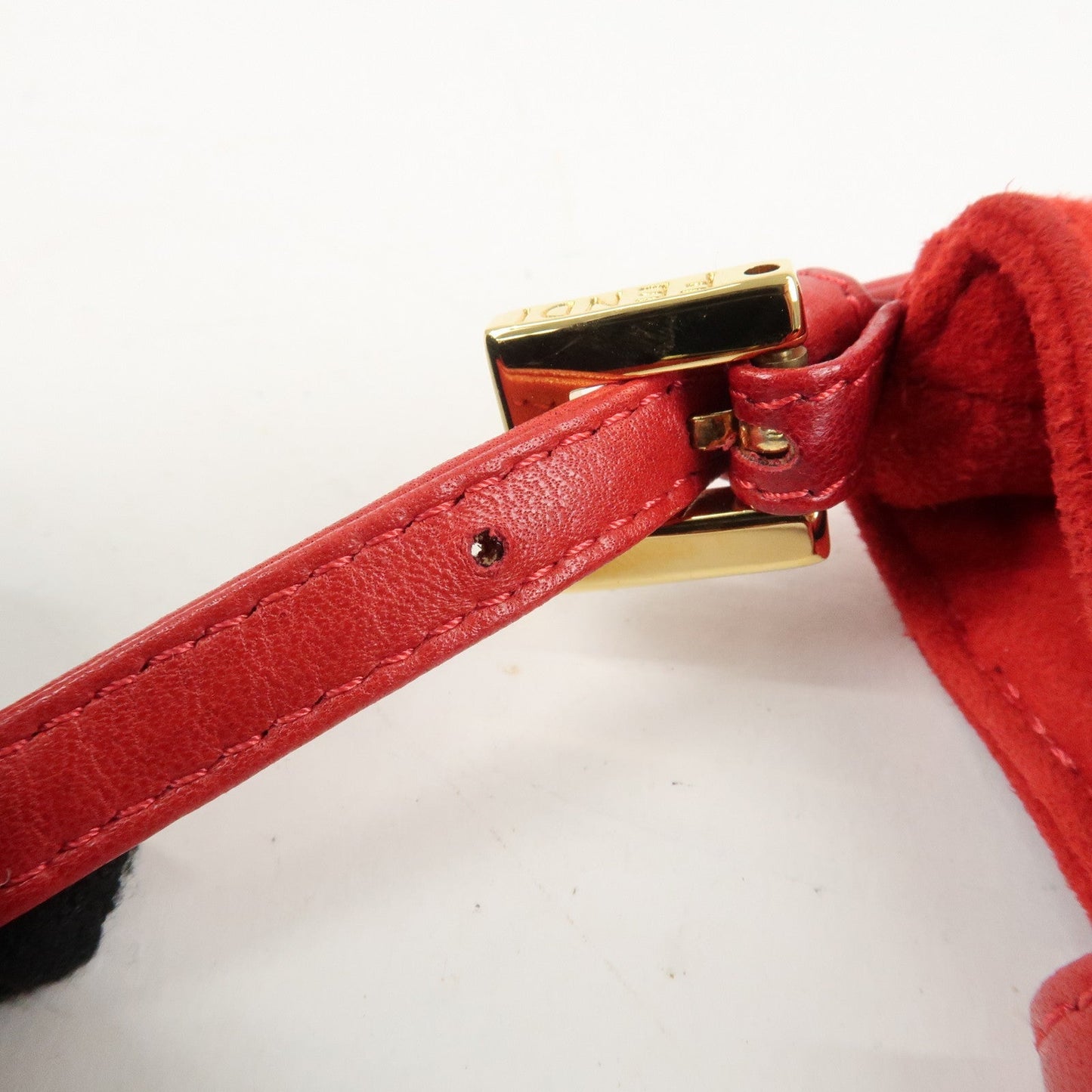 FENDI Suede Leather Mini Croissant Hand Bag Red 26673  d